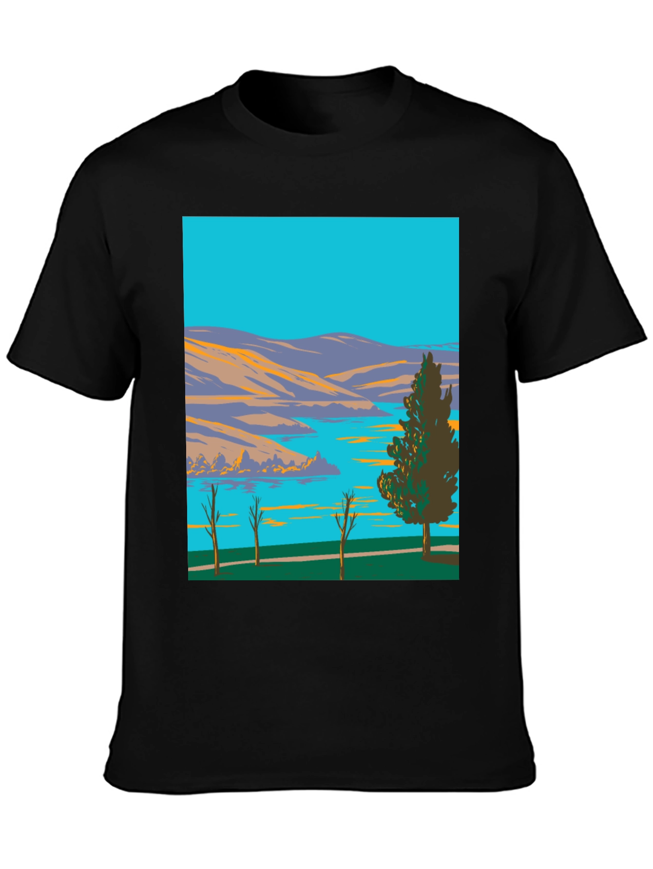 Black Lake & Mountain Graphic Tee - Nature Art Shirt view 3