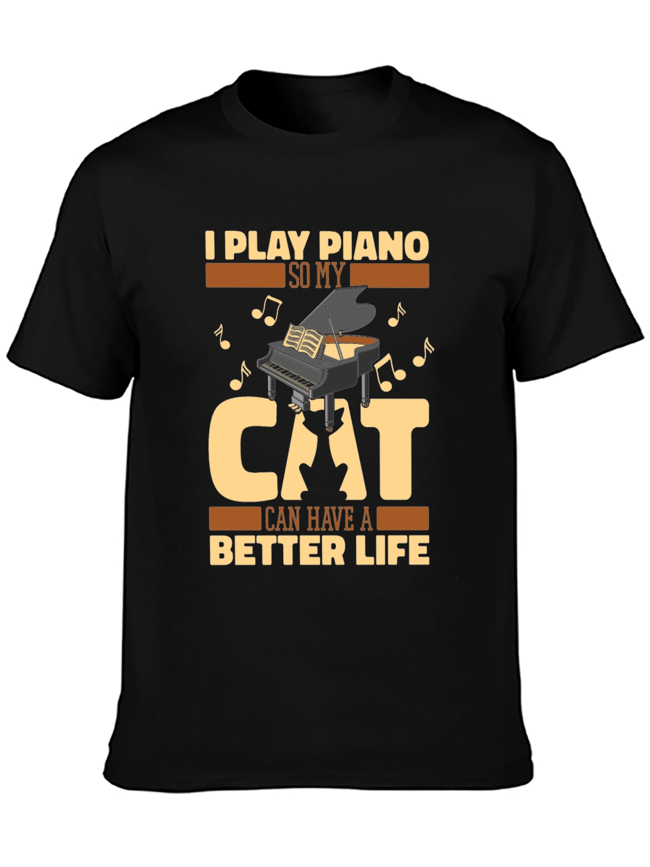 Black Piano Cat Lover T-Shirt - 'Better Life' Graphic Tee view 3