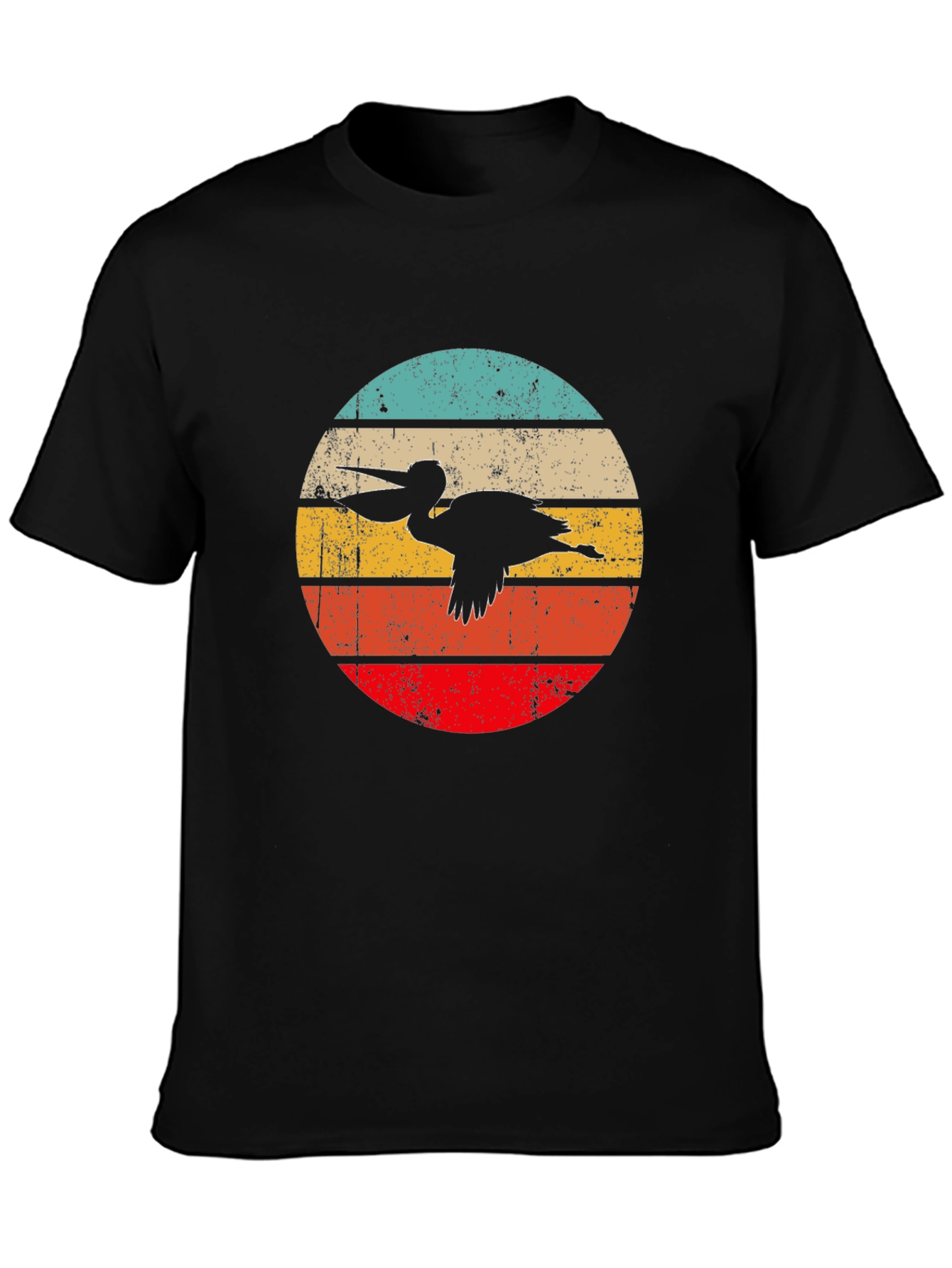 Black Retro Pelican Sunset Graphic Tee - Black Cotton T-Shirt view 3