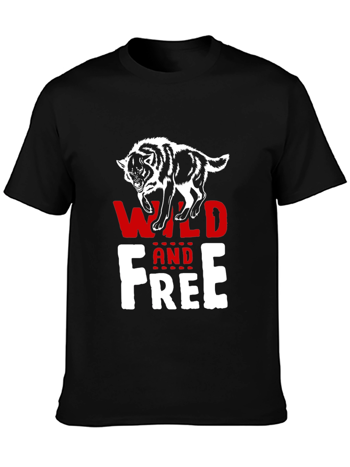 Black Wild and Free Wolf Graphic T-Shirt view 3
