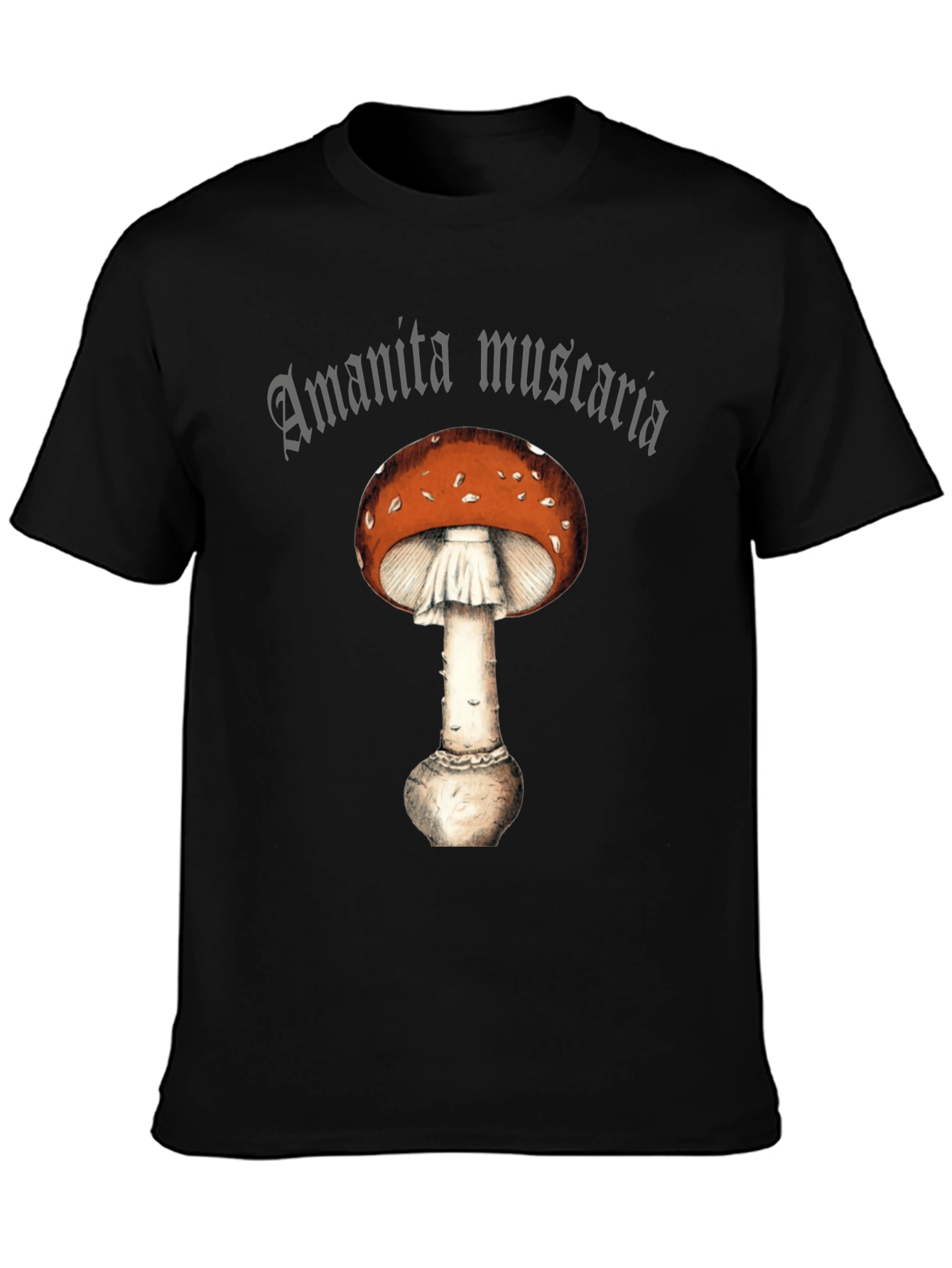 Black Amanita Muscaria Graphic Tee -  Fly Agaric Mushroom Shirt view 3