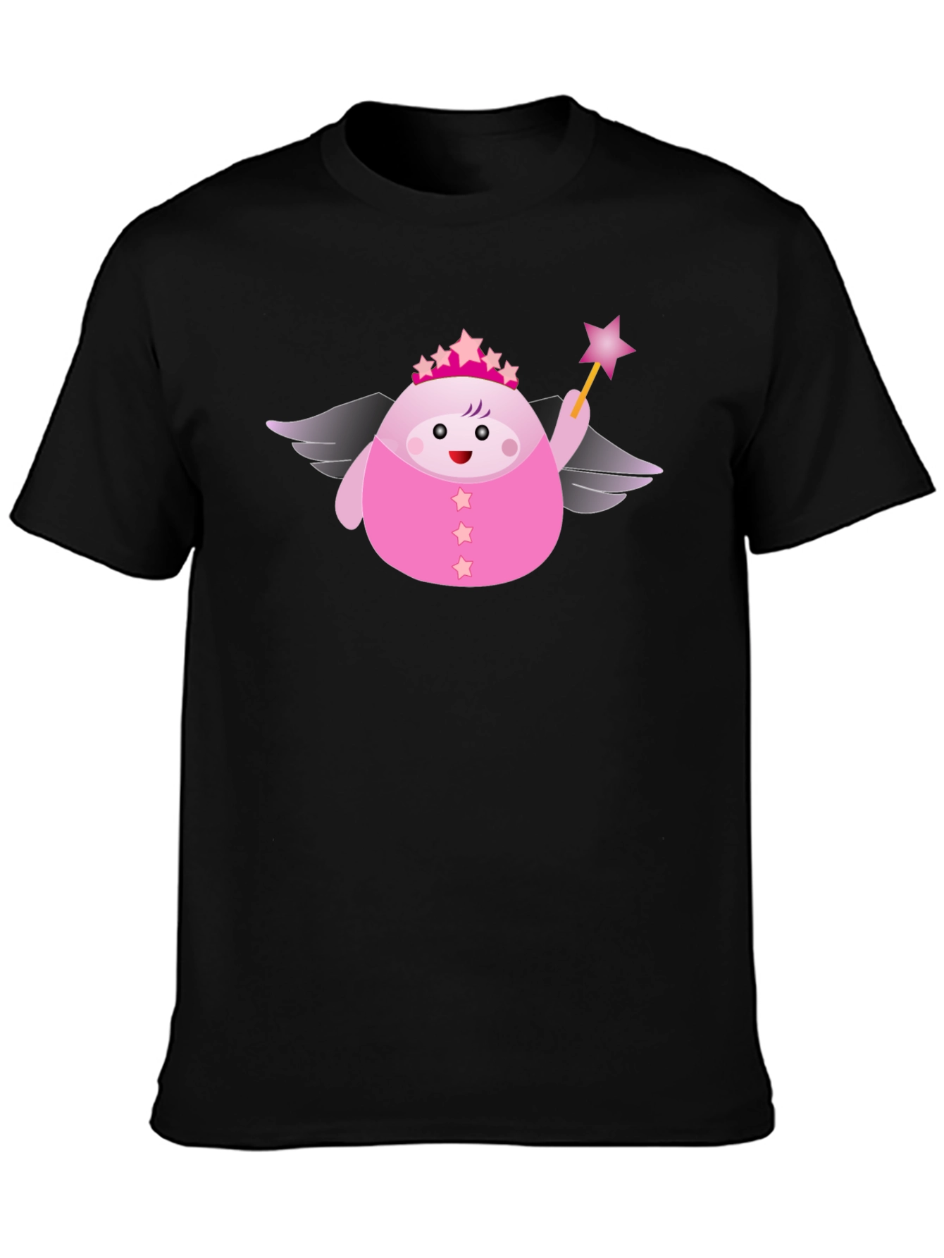 Black Cute Pink Fairy Cartoon Graphic T-Shirt view 3