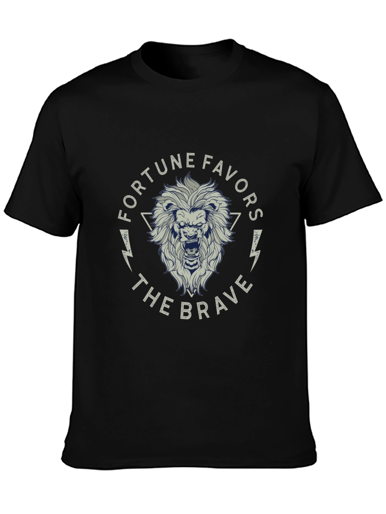 Black Fortune Favors The Brave Lion Graphic Black T-Shirt view 3