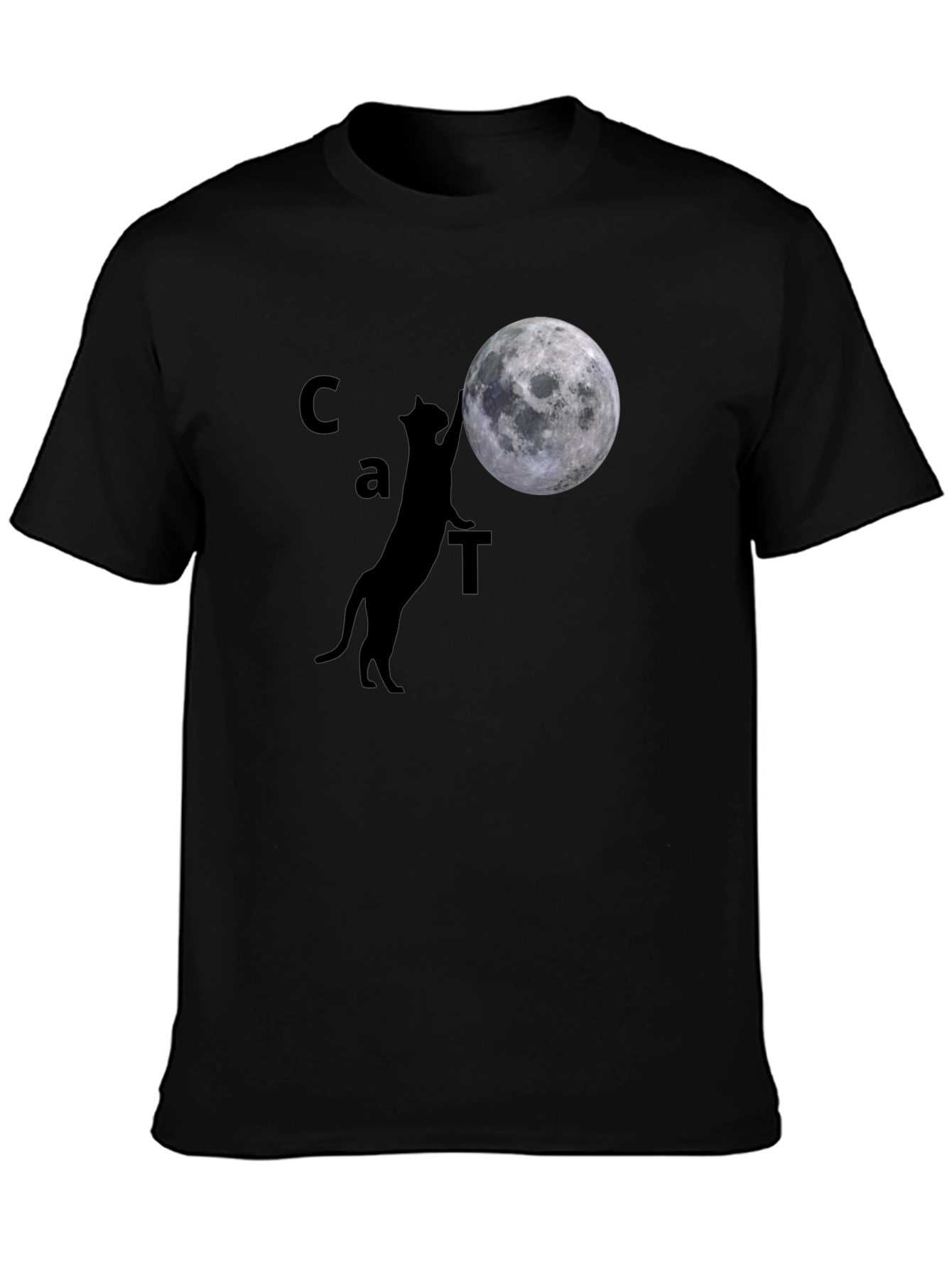 Black Cat & Moon Graphic Tee - Black Cotton Casual Shirt view 3