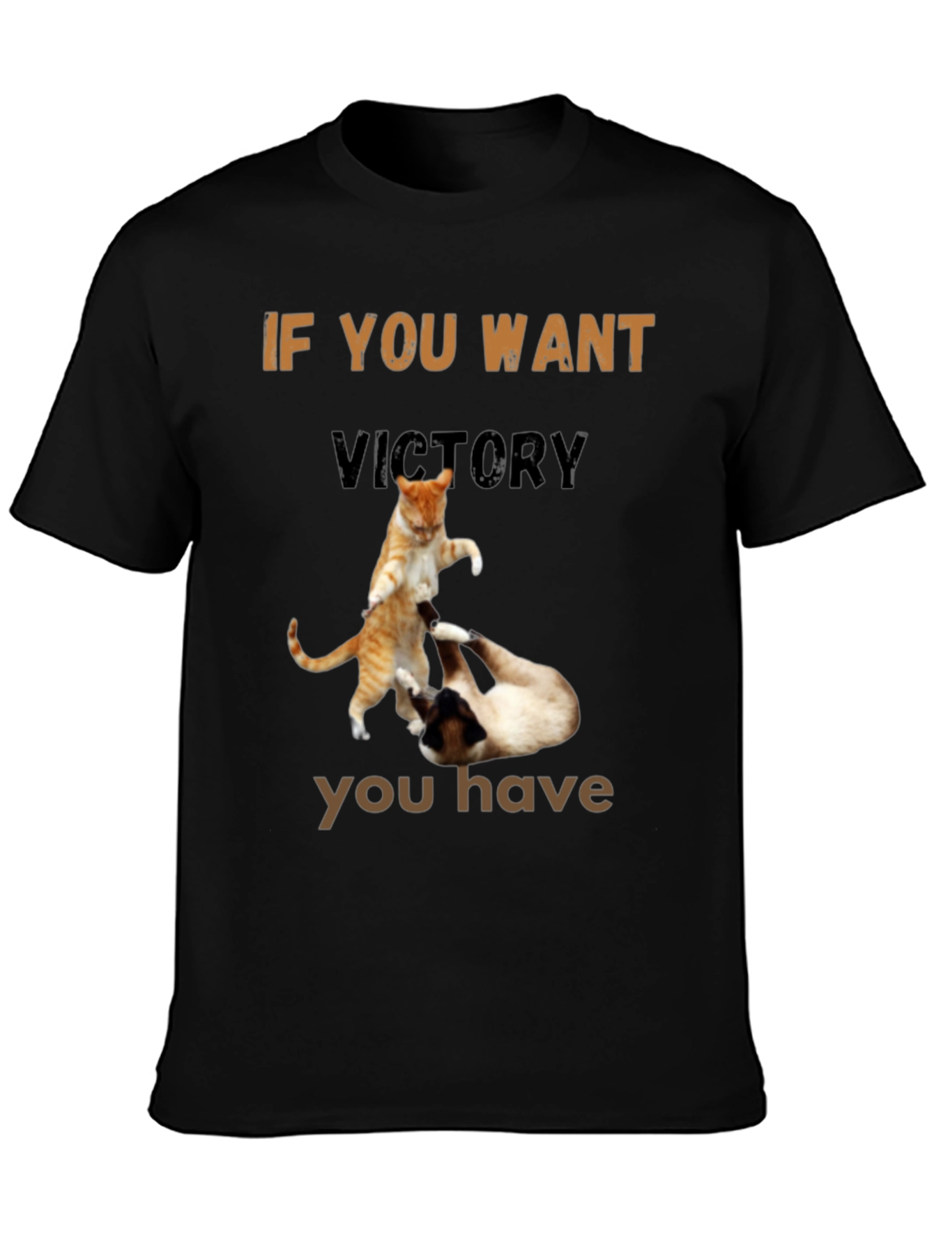Black Fighting Cats T-Shirt - If You Want Victory view 3