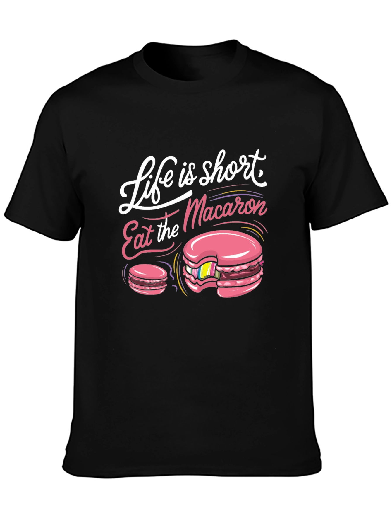 Black Life is Short Eat Macaron T-Shirt view 3