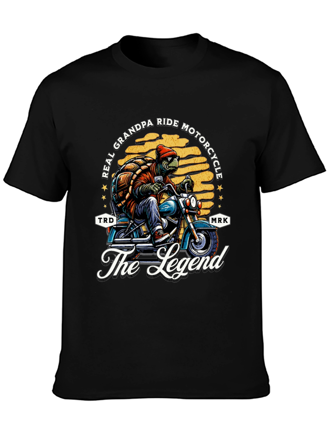 Black Grandpa Turtle Motorcycle T-Shirt - Ride Like a Legend view 3