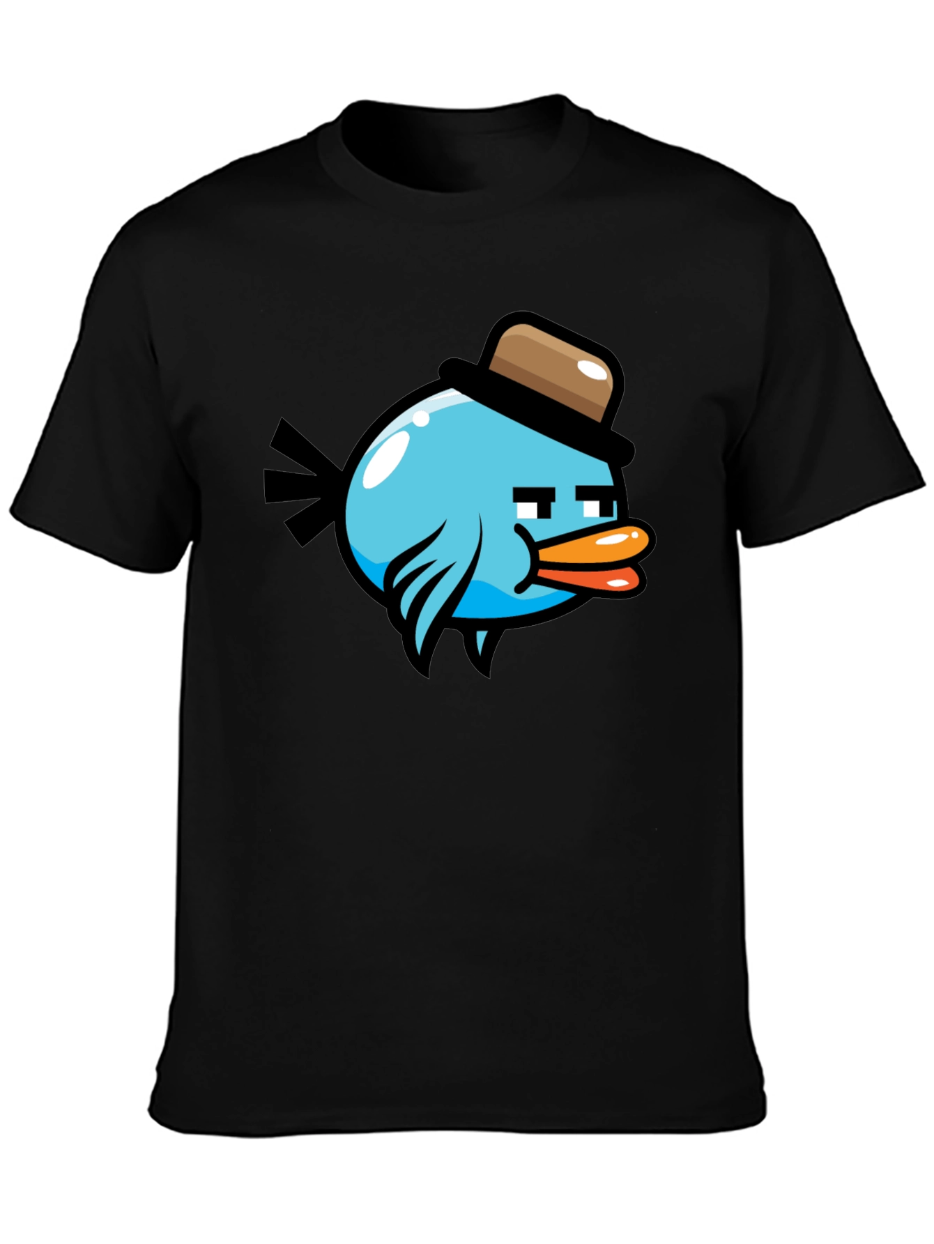 Black Cartoon Bird in Hat Graphic Tee - Black view 3