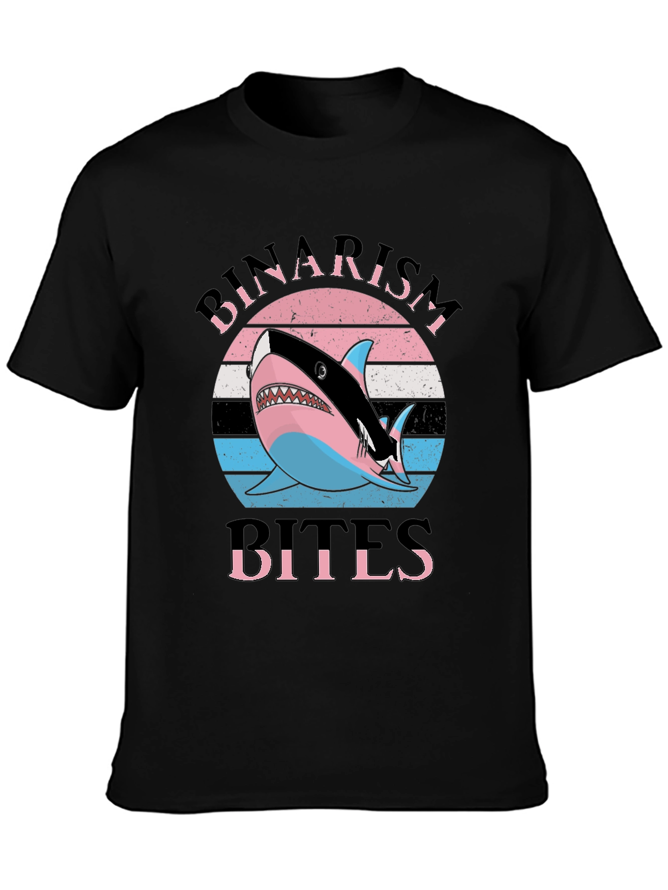 Black Binairism Bites Shark Graphic Tee view 3