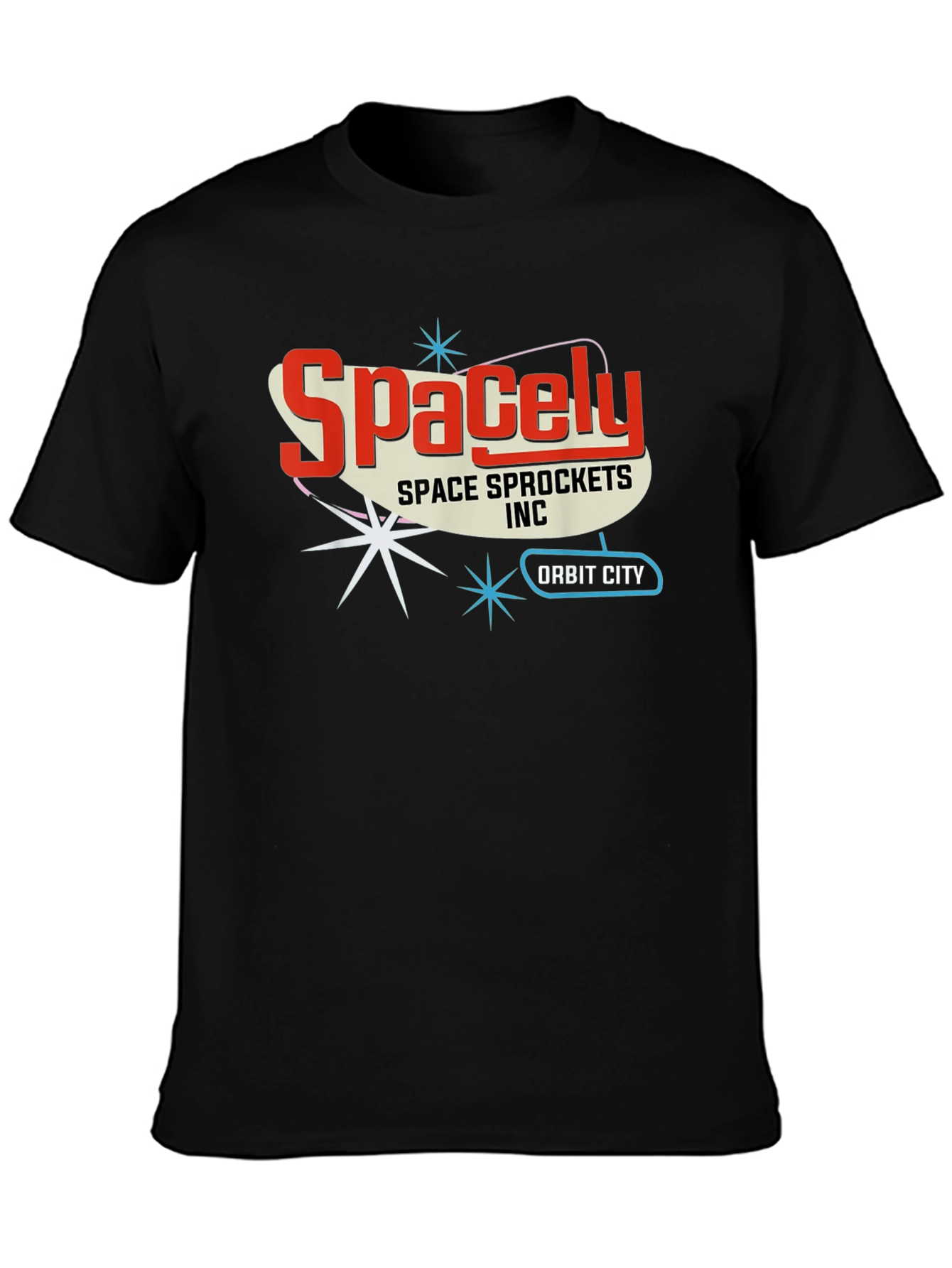 Black Spacely Sprockets T-Shirt - Retro Space Age Style view 3