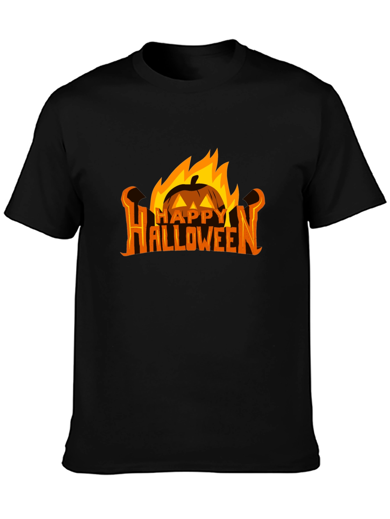 Black Halloween Pumpkin Fire Graphic Tee view 3