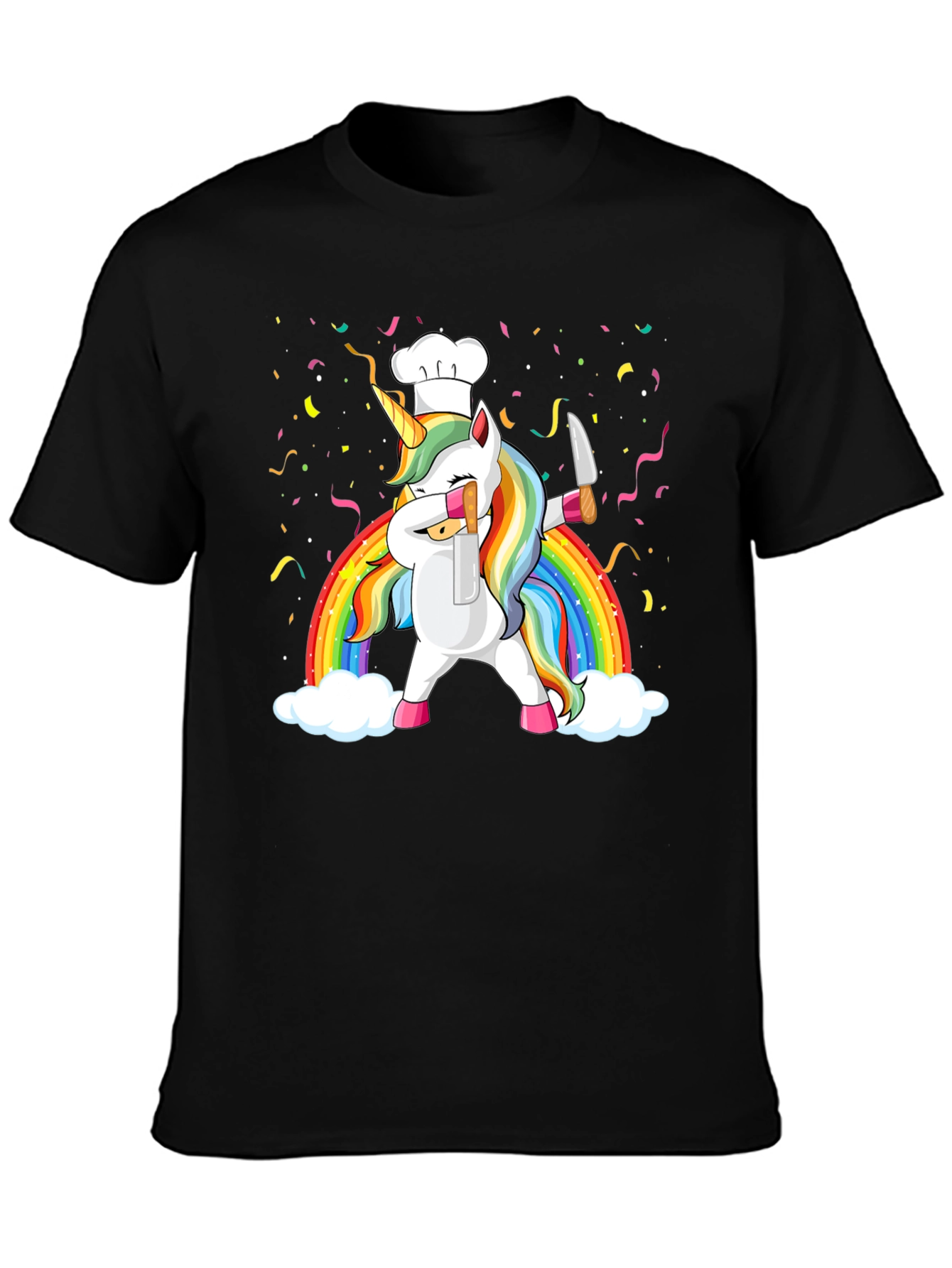Black Unicorn Chef Rainbow T-Shirt Funny Foodie Tee view 3
