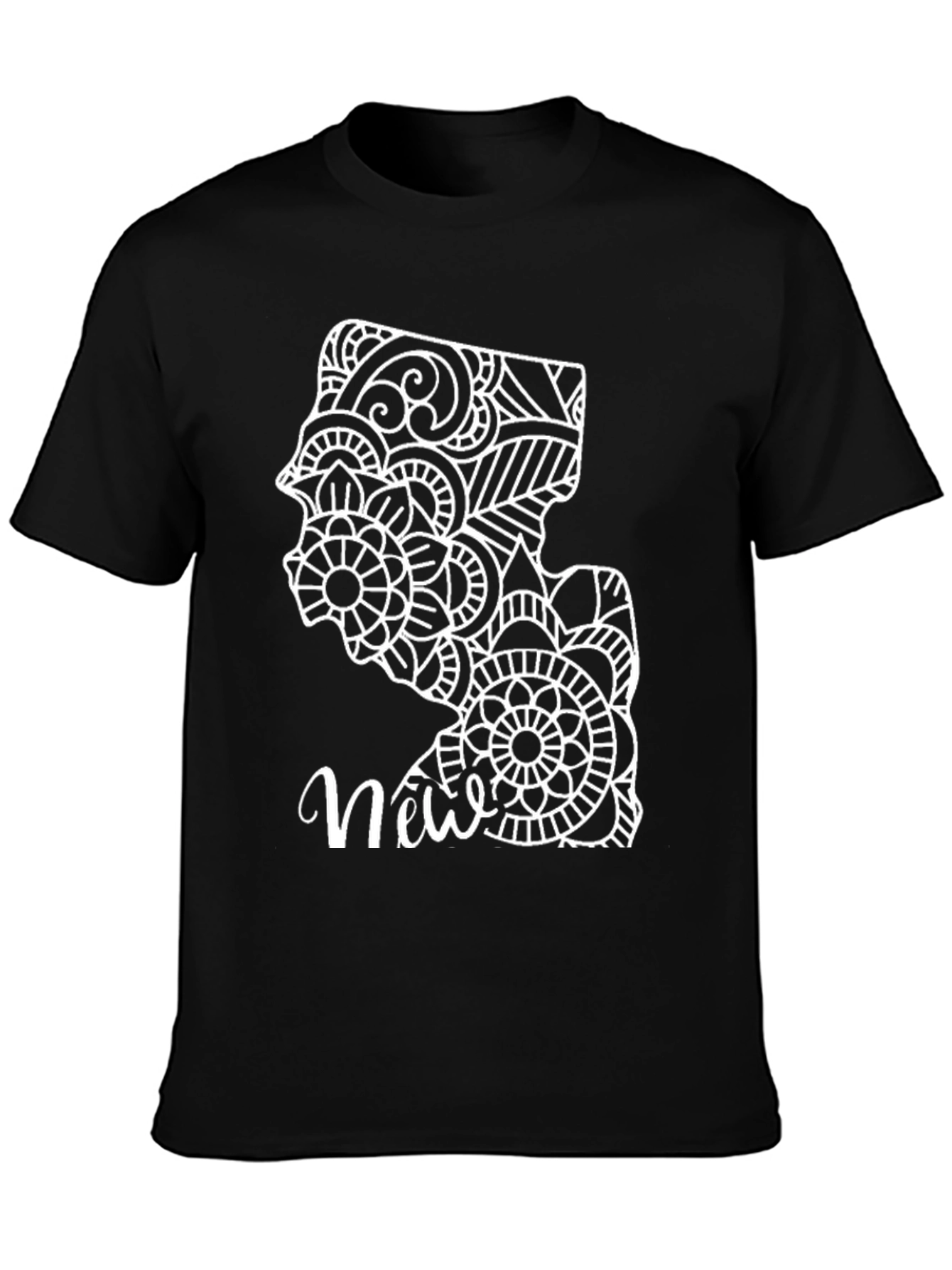 Black New Jersey Mandala Art Graphic Tee - Black Cotton view 3