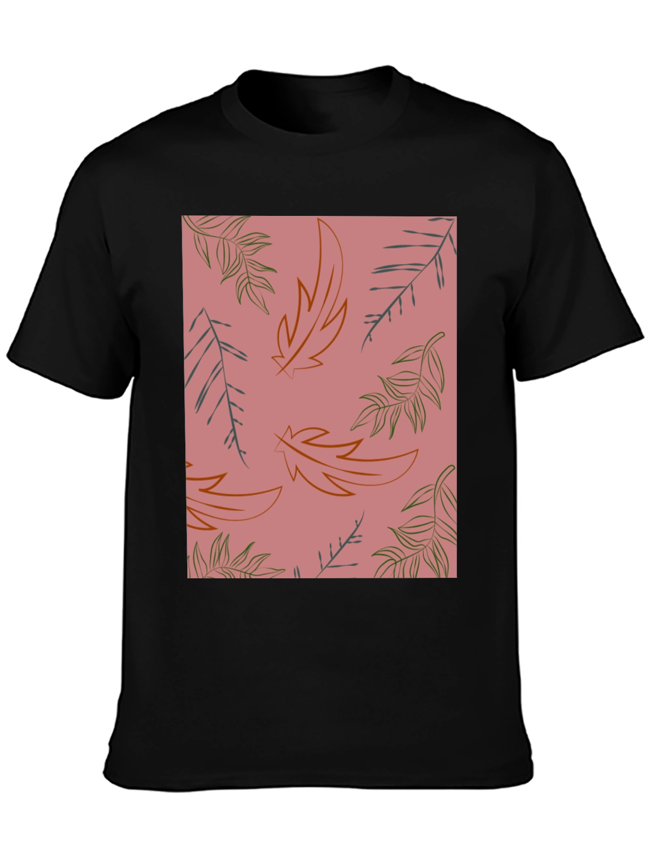 Black Botanical Leaf Print T-Shirt - Trendy Casual Wear view 3
