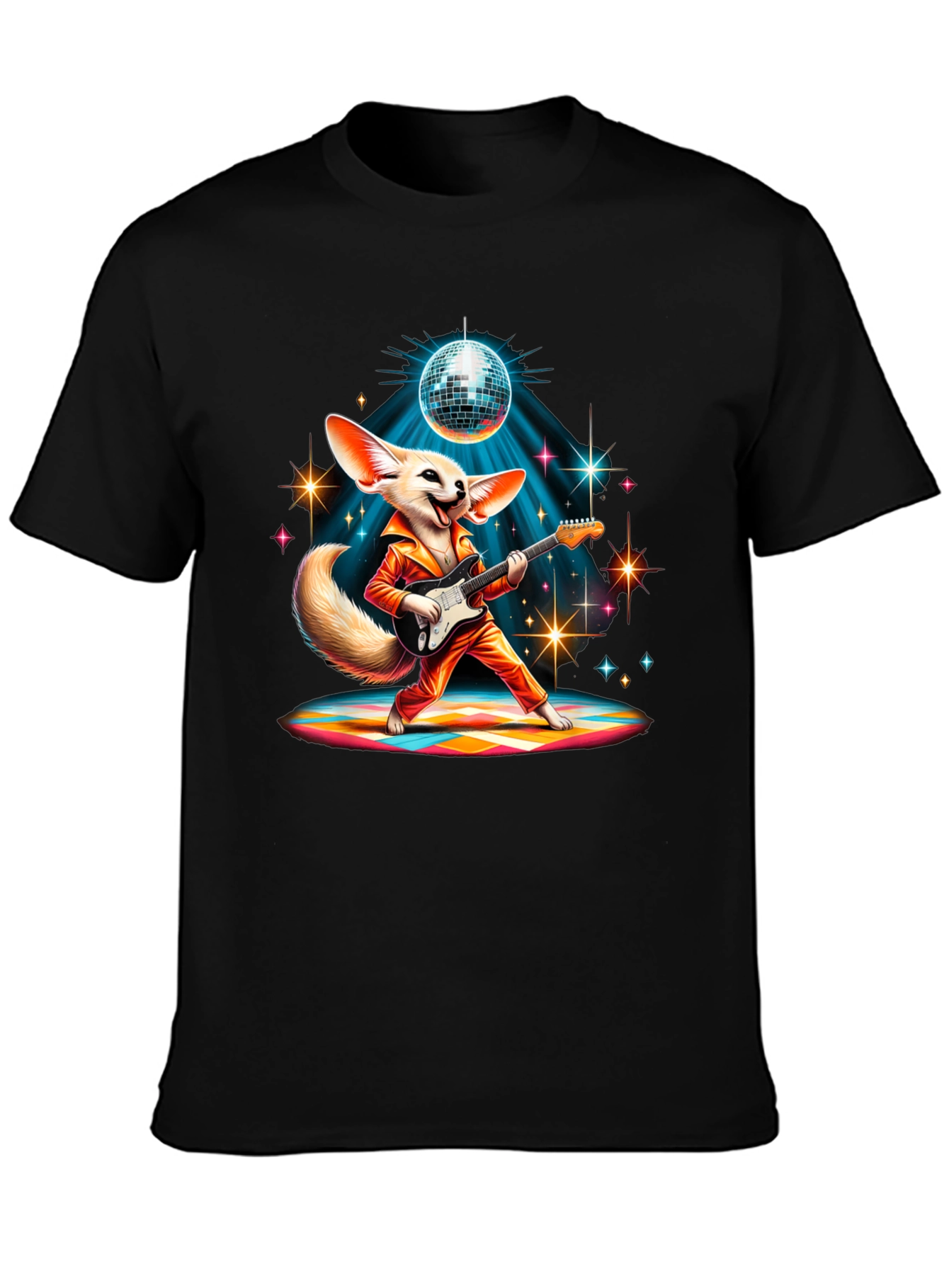 Black Funky Fox Guitarist Graphic Tee view 3