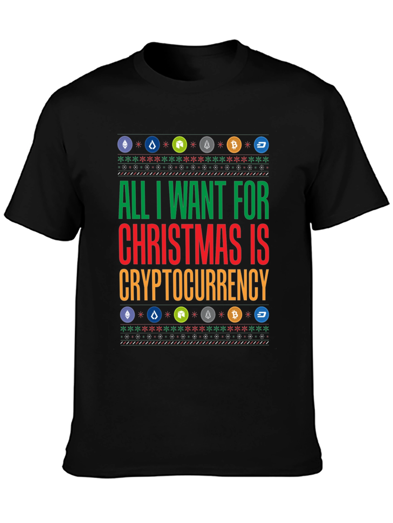 Black Crypto Christmas T-Shirt - All I Want is Cryptocurrency Holiday Tee view 3