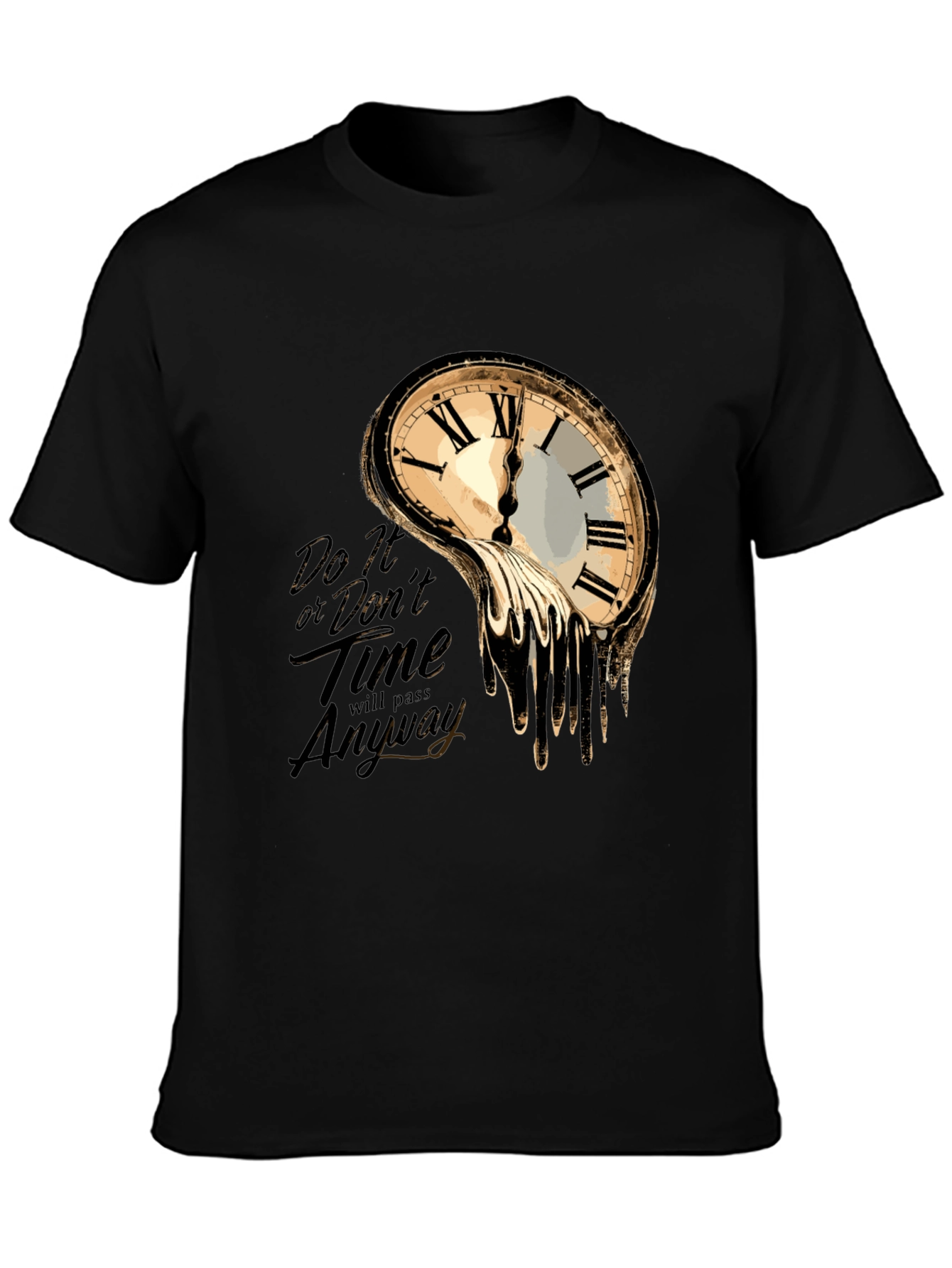 Black Melting Clock Graphic T-Shirt - Time Waits for No One view 3