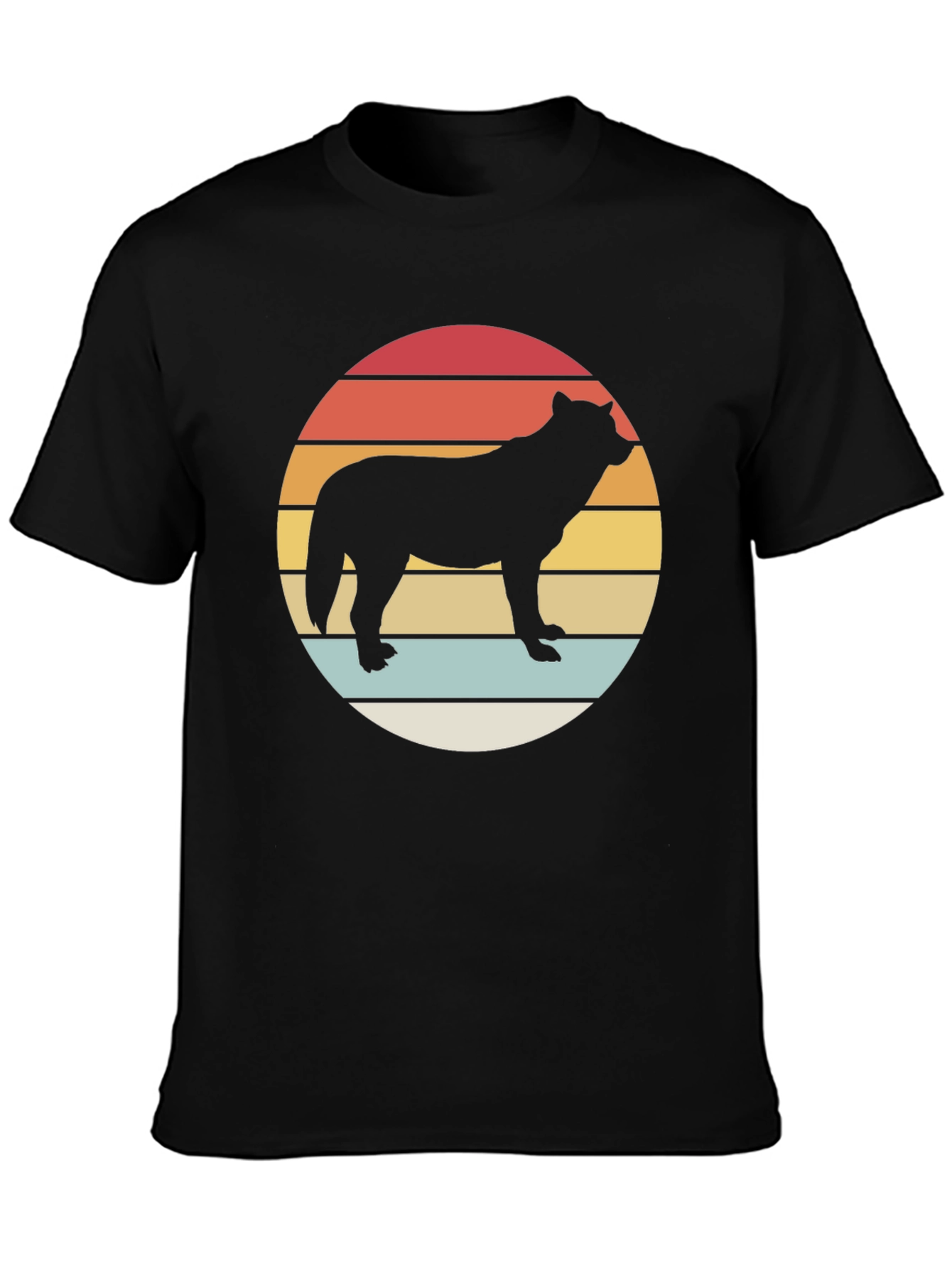 Black Retro Wolf Silhouette T-Shirt view 3