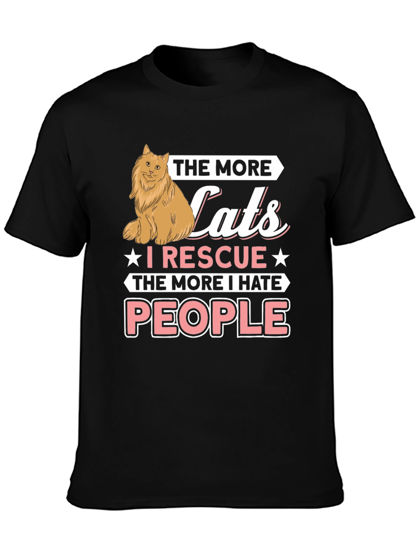 Black Funny Cat Rescue T-Shirt - "Hate People" Graphic Tee view 3