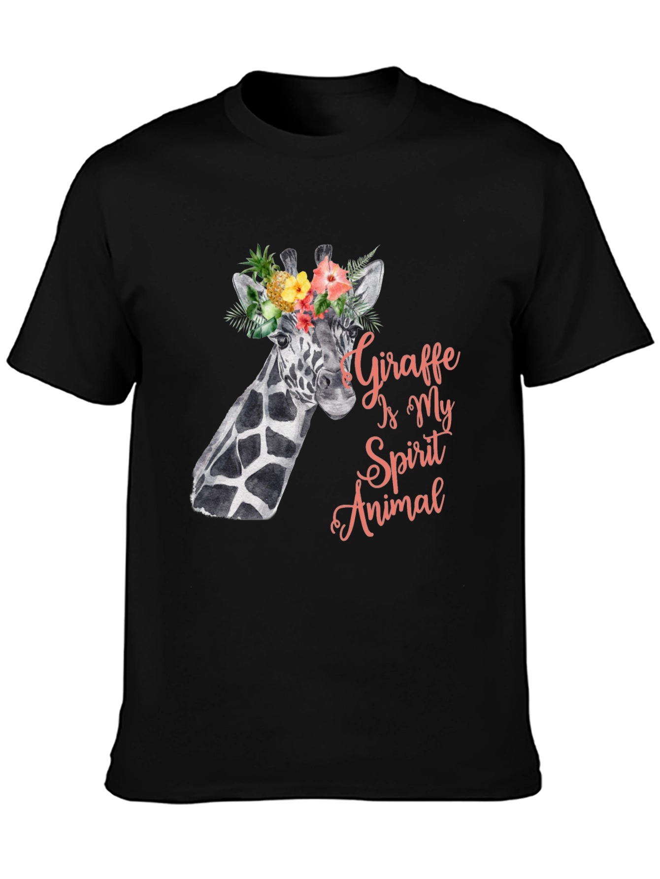 Black Giraffe Spirit Animal Tee - Floral Crown Giraffe Shirt view 3