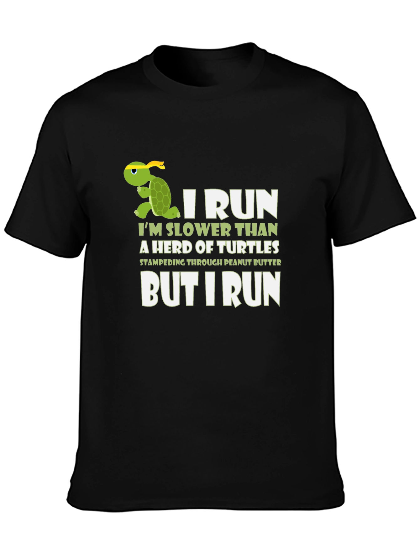 Black Funny Turtle Running T-Shirt - I Run Slower view 3