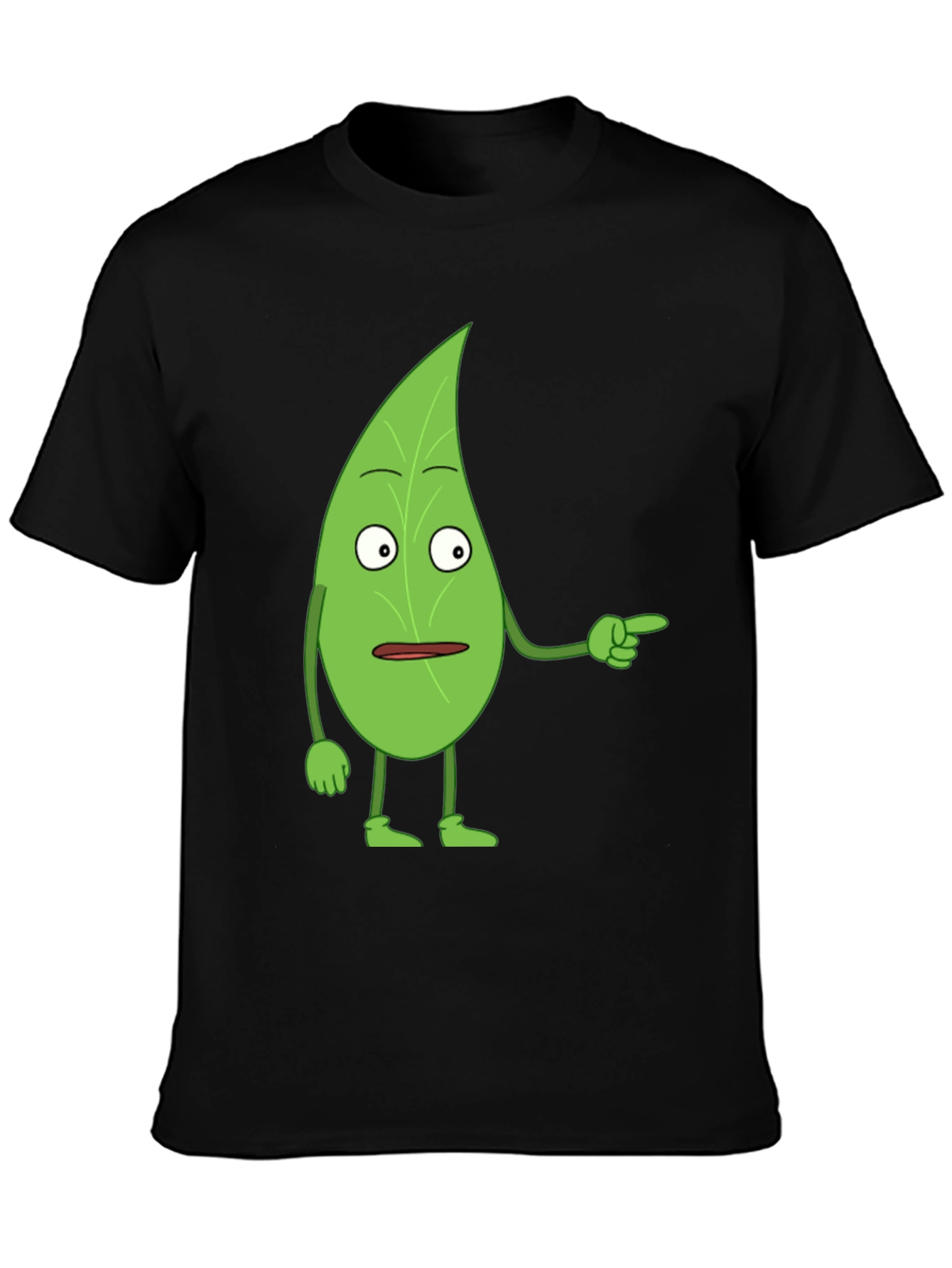 Black Funny Leaf Character Black T-Shirt view 3