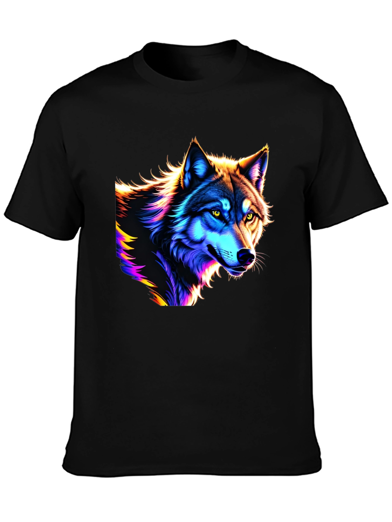 Black Neon Wolf Graphic T-Shirt view 3
