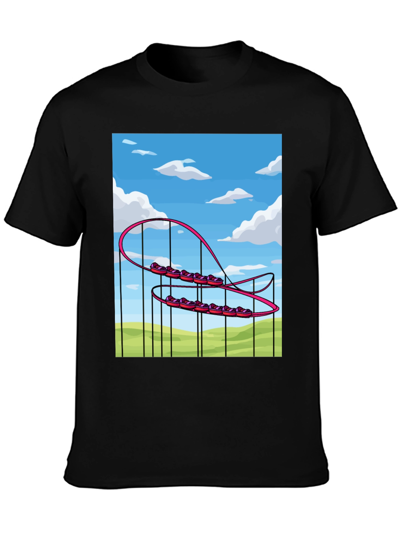 Black Cartoon Roller Coaster Graphic Tee - Fun & Unique Style view 3