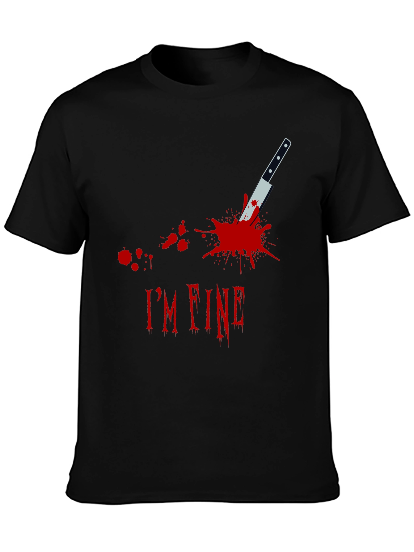 Black I'm Fine Knife Graphic Black T-Shirt view 3