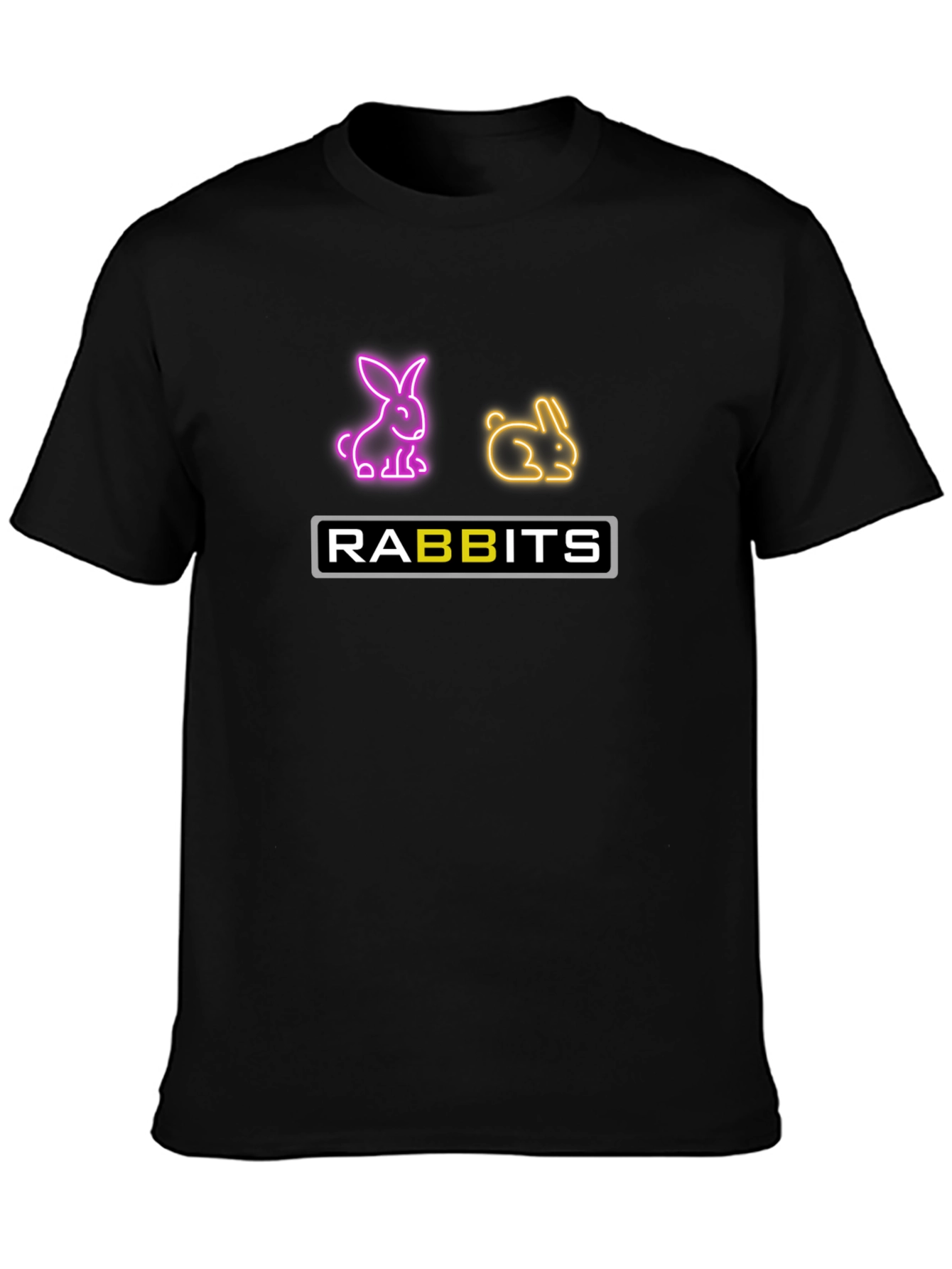 Black Neon Rabbits Graphic Tee - Black Cotton T-Shirt view 3