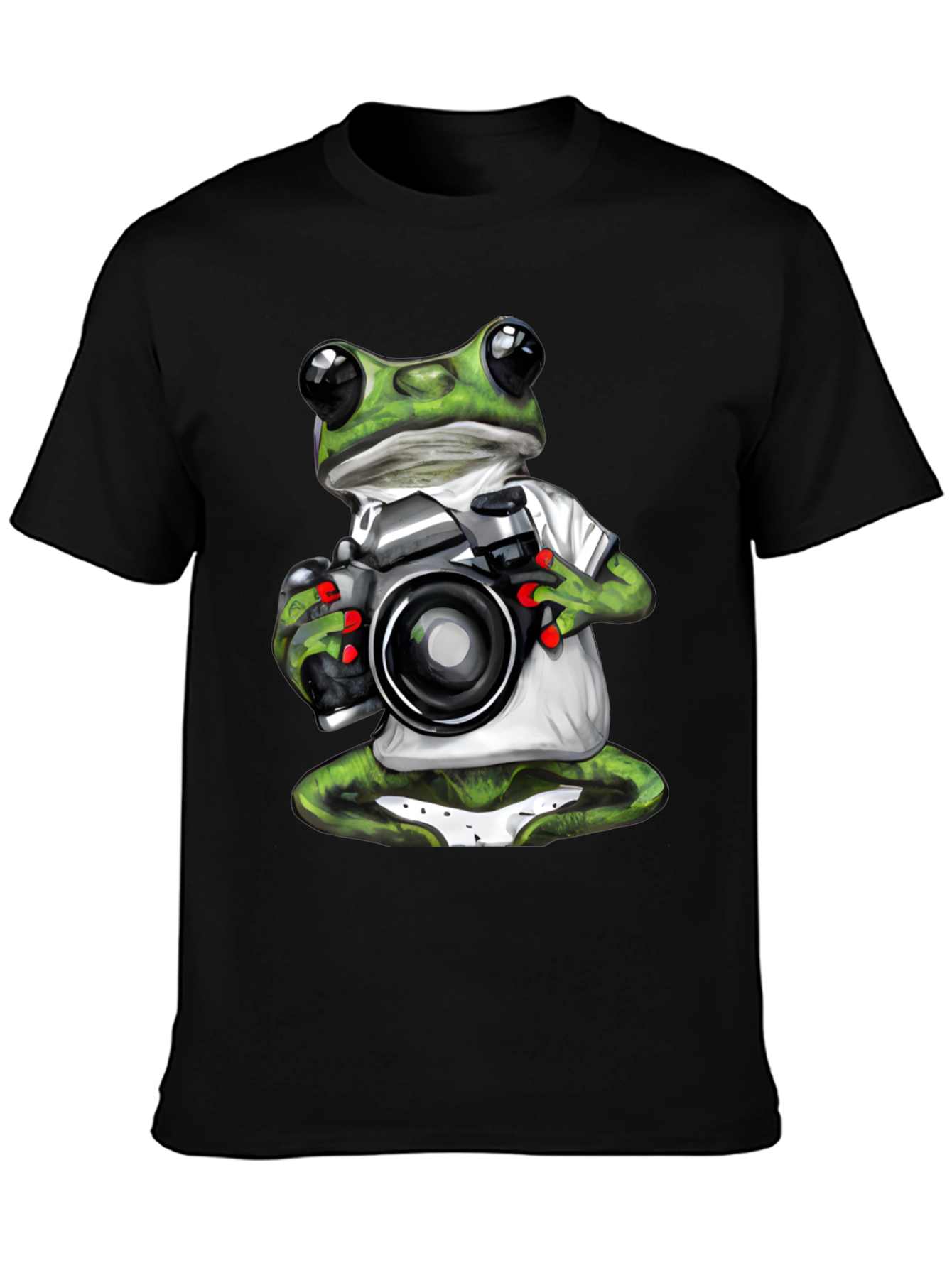Black Frog Photographer Graphic T-Shirt - Unique Novelty Tee view 3
