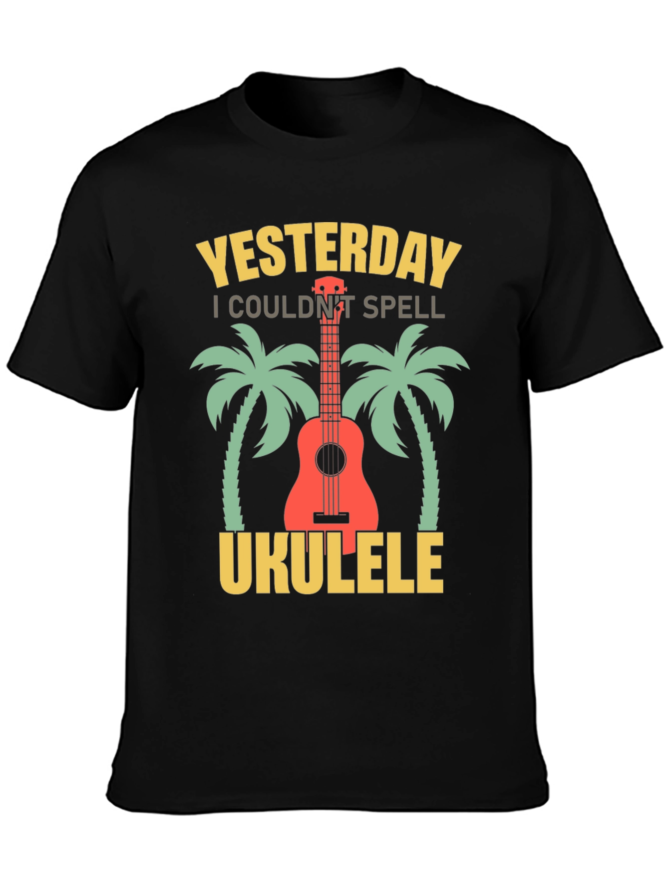 Black Yesterday I Couldn't Spell Ukulele T-Shirt view 3