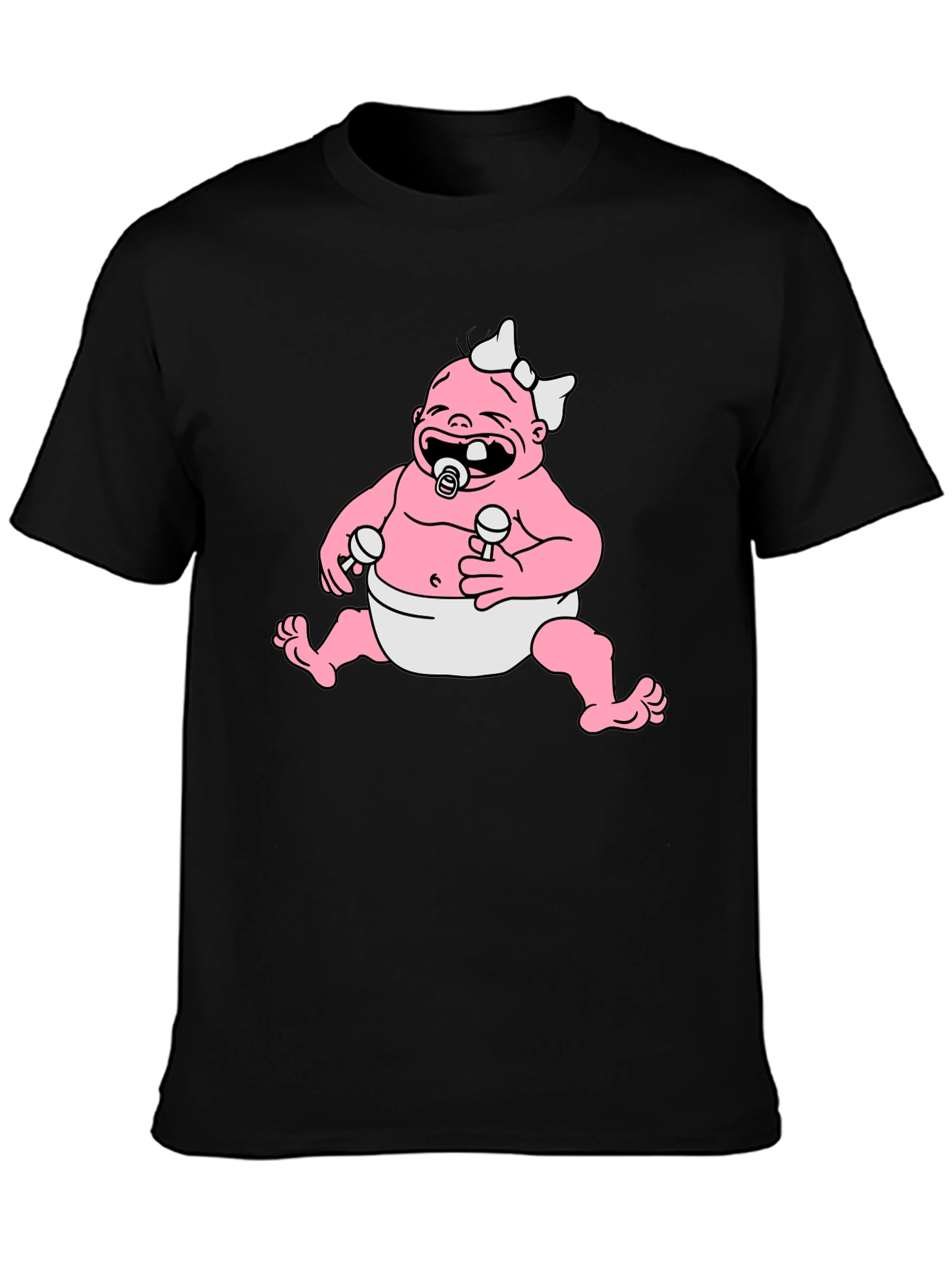 Black Cartoon Baby Graphic Black T-Shirt view 3