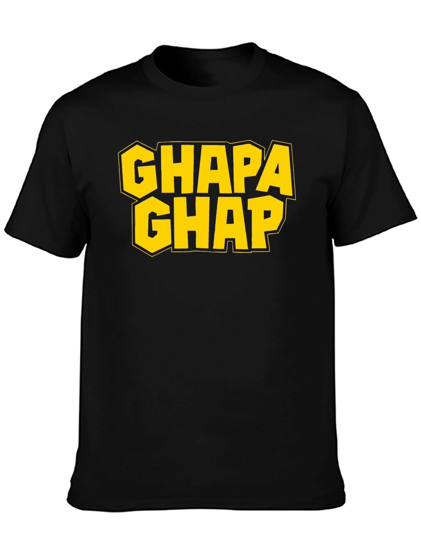 Black Ghapa Ghap Graphic T-Shirt - Bold Yellow Print view 3