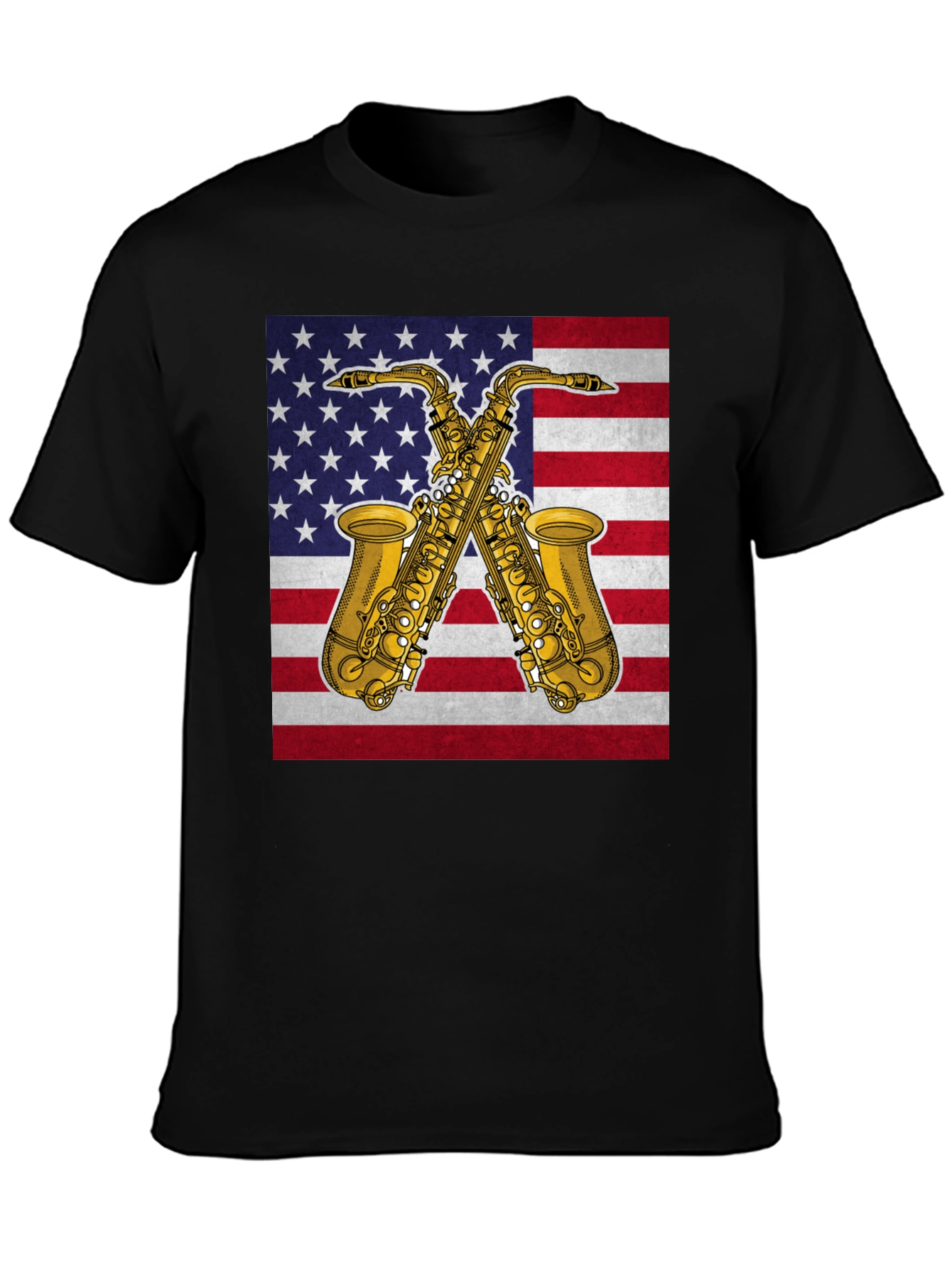 Black American Saxophone T-Shirt - Patriotic Music Tee view 3