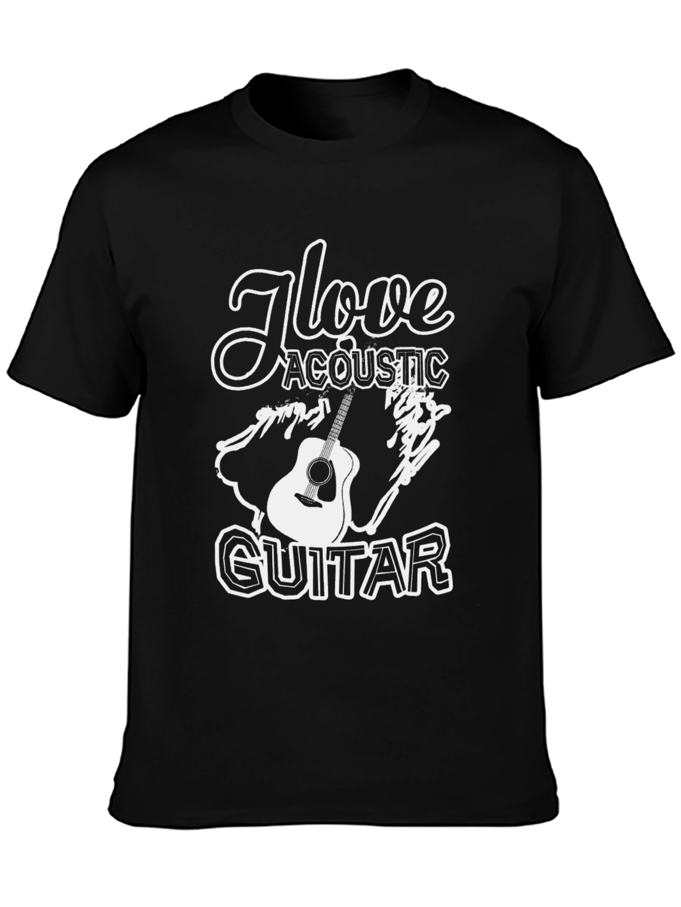 Black I Love Acoustic Guitar Black T-Shirt view 3