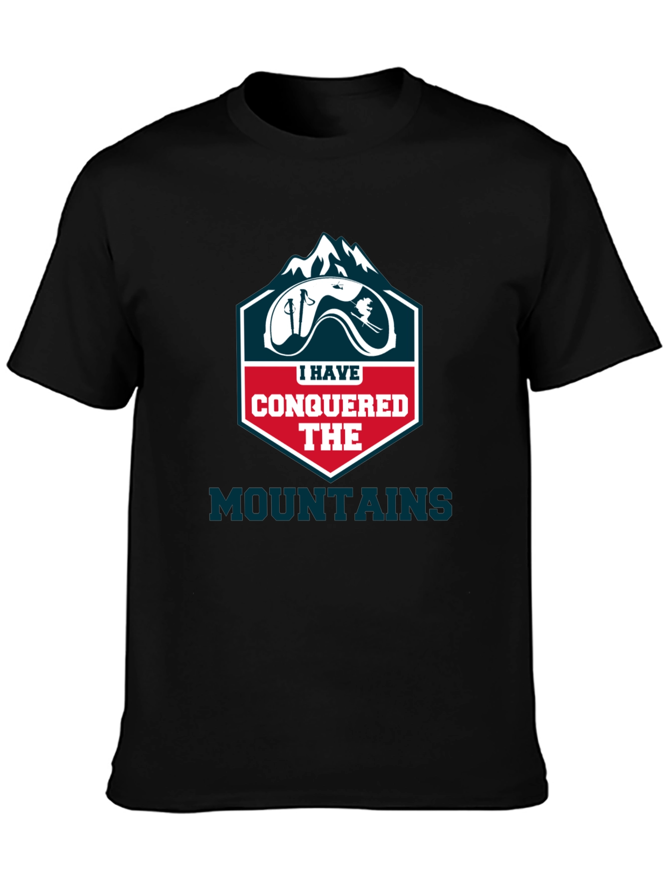 Black Conquered Mountains T-Shirt - Skiing Adventure view 3