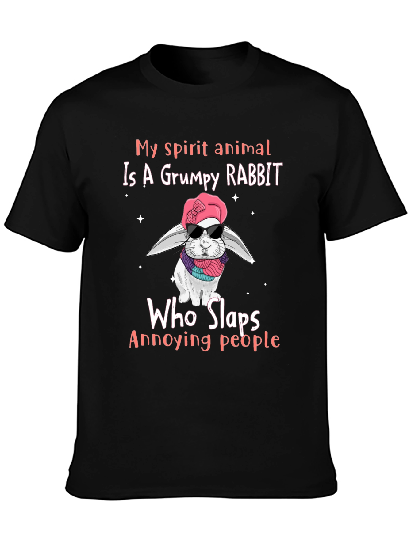 Black Grumpy Rabbit T-Shirt: Funny Animal Lover Tee view 3