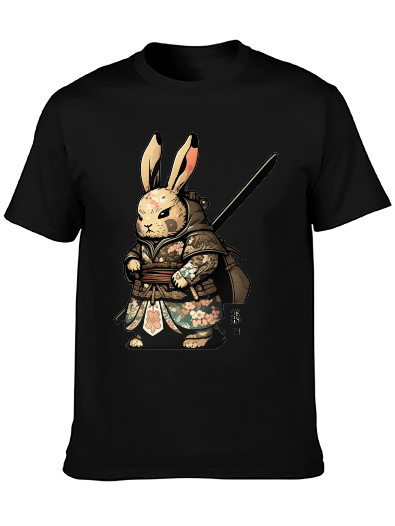 Black Samurai Rabbit Graphic Tee - Unique Design view 3