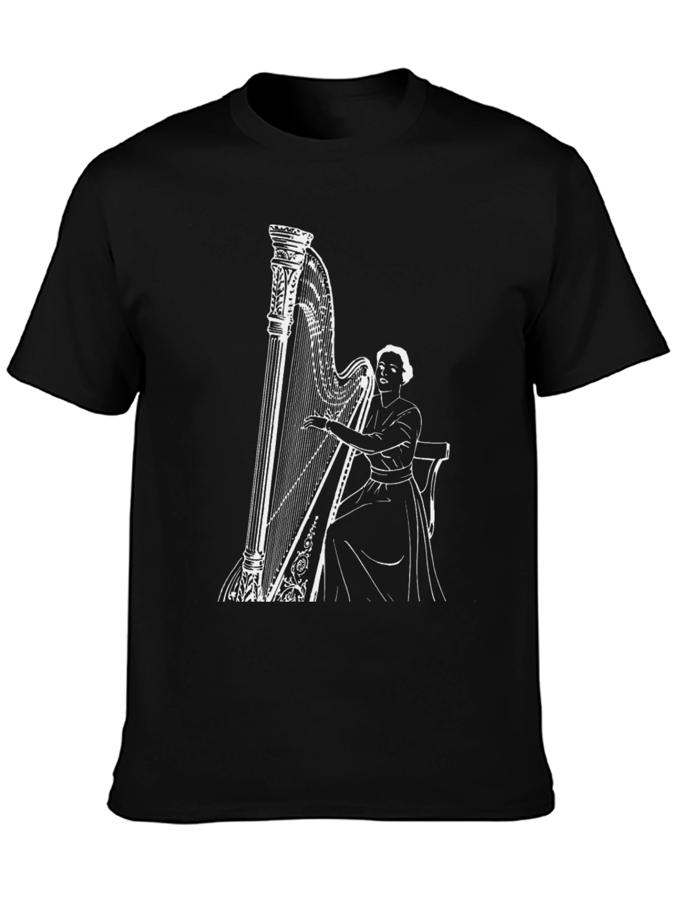 Elegant Harpist Graphic Tee - Black Cotton T-Shirt - 3