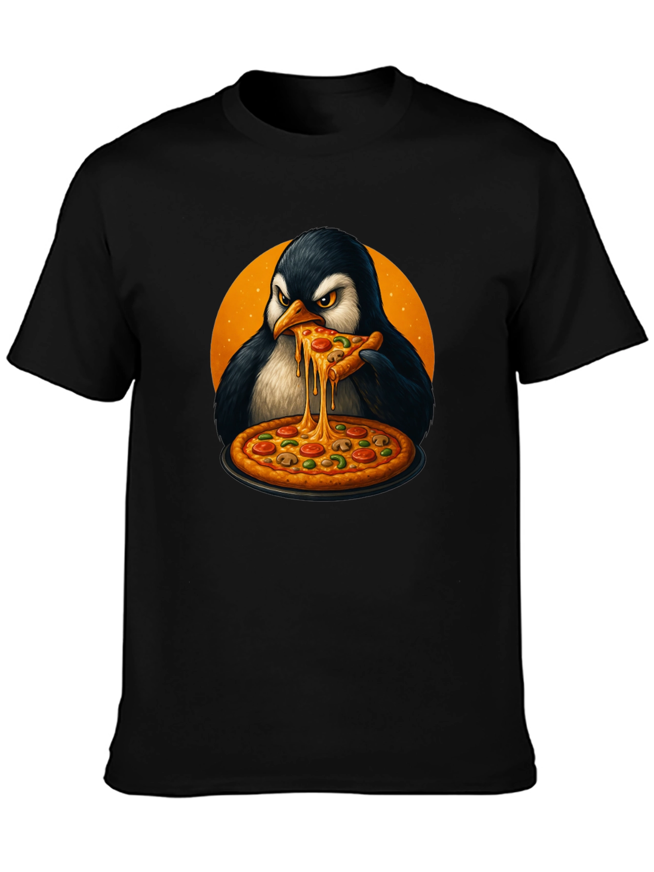 Black Penguin Pizza Lover T-Shirt - Cool Graphic Tee view 3