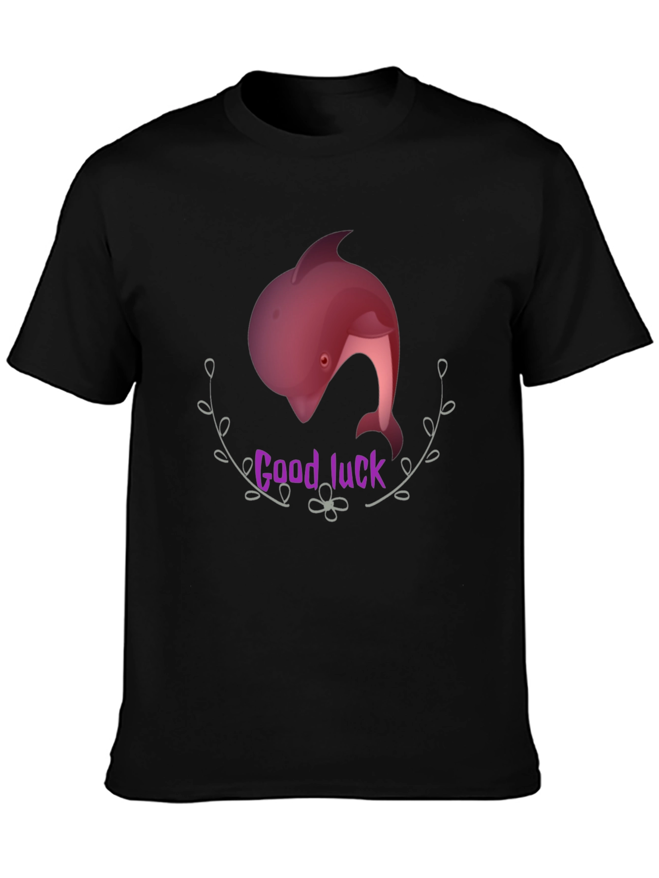 Black Good Luck Dolphin Graphic Tee - Black Unisex T-Shirt view 3