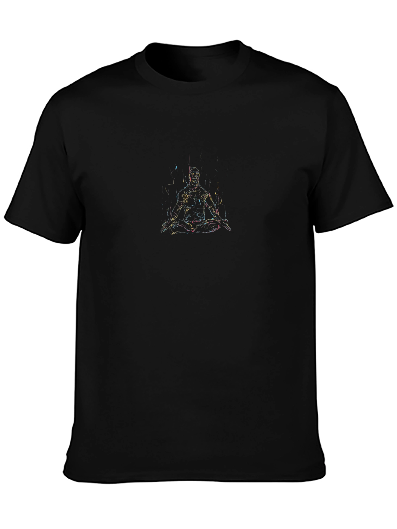Black Men's Black T-Shirt with Abstract Meditating Figure Graphic view 3