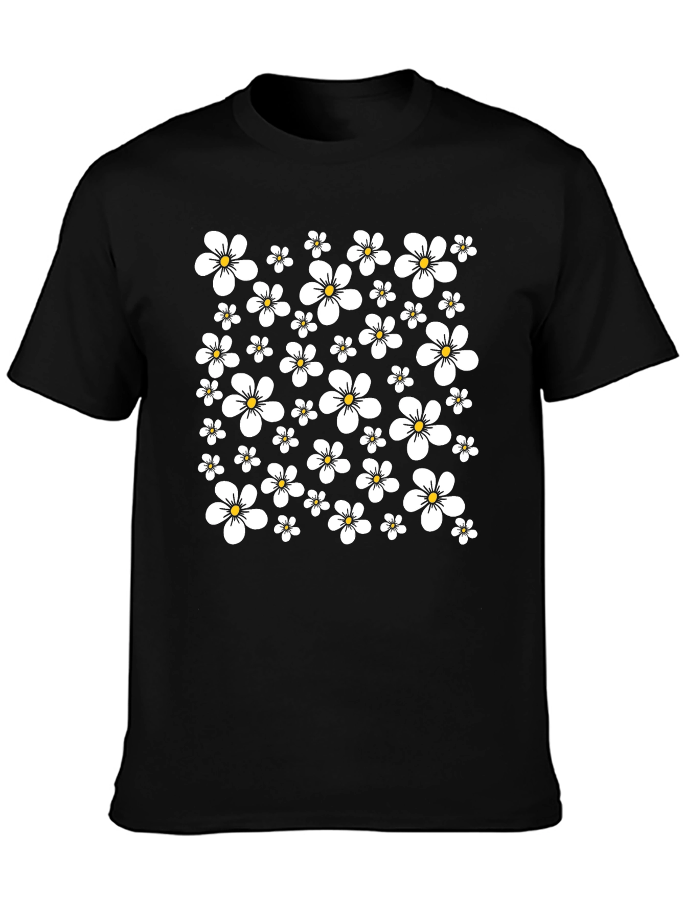Black Floral Print Black T-Shirt - Classic Casual Style view 3
