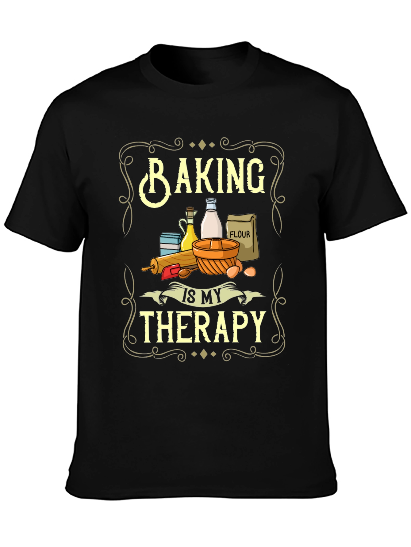 Black Baking Is My Therapy Graphic T-Shirt view 3