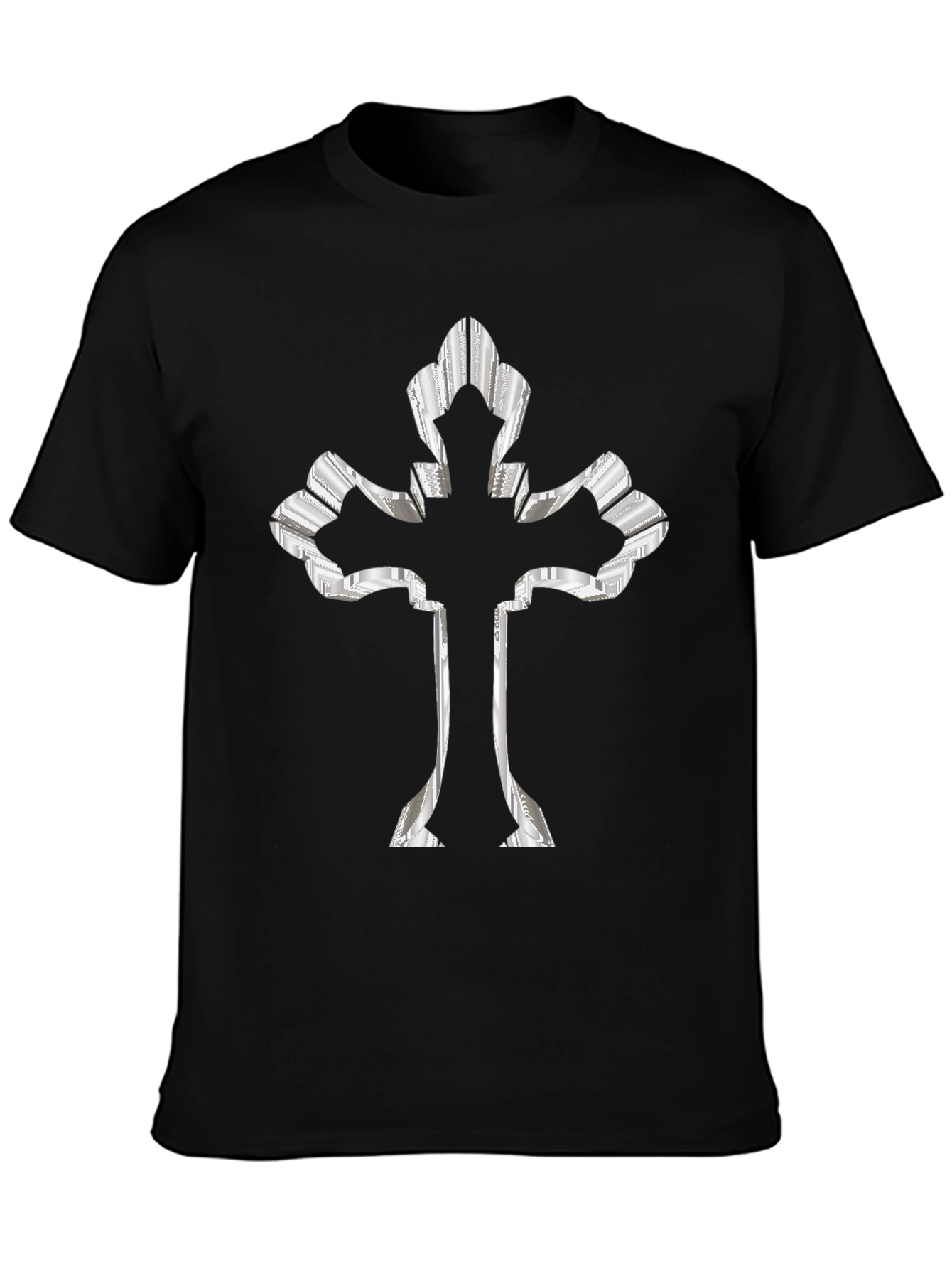 Black Black Tee with 3D Silver Cross view 3