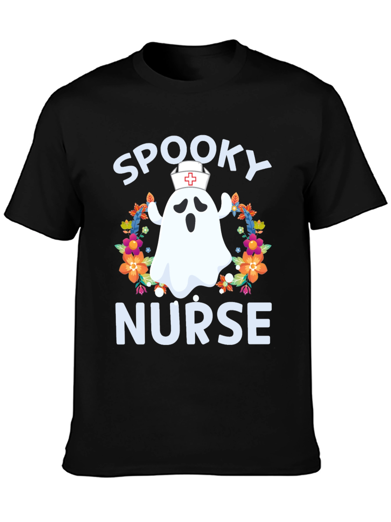 Black Spooky Nurse Halloween T-Shirt view 3