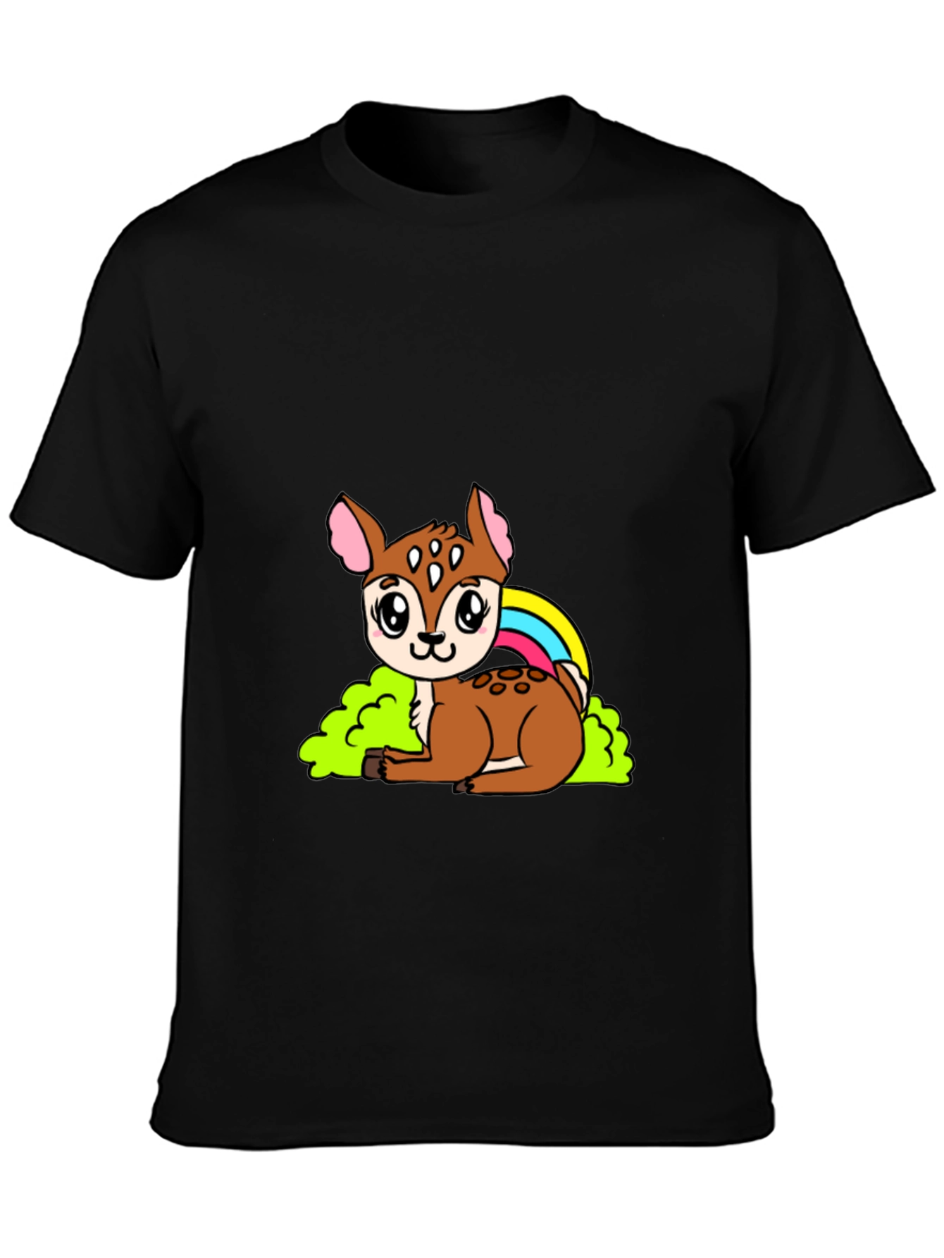 Black Cute Deer Cartoon Graphic Black T-Shirt view 3