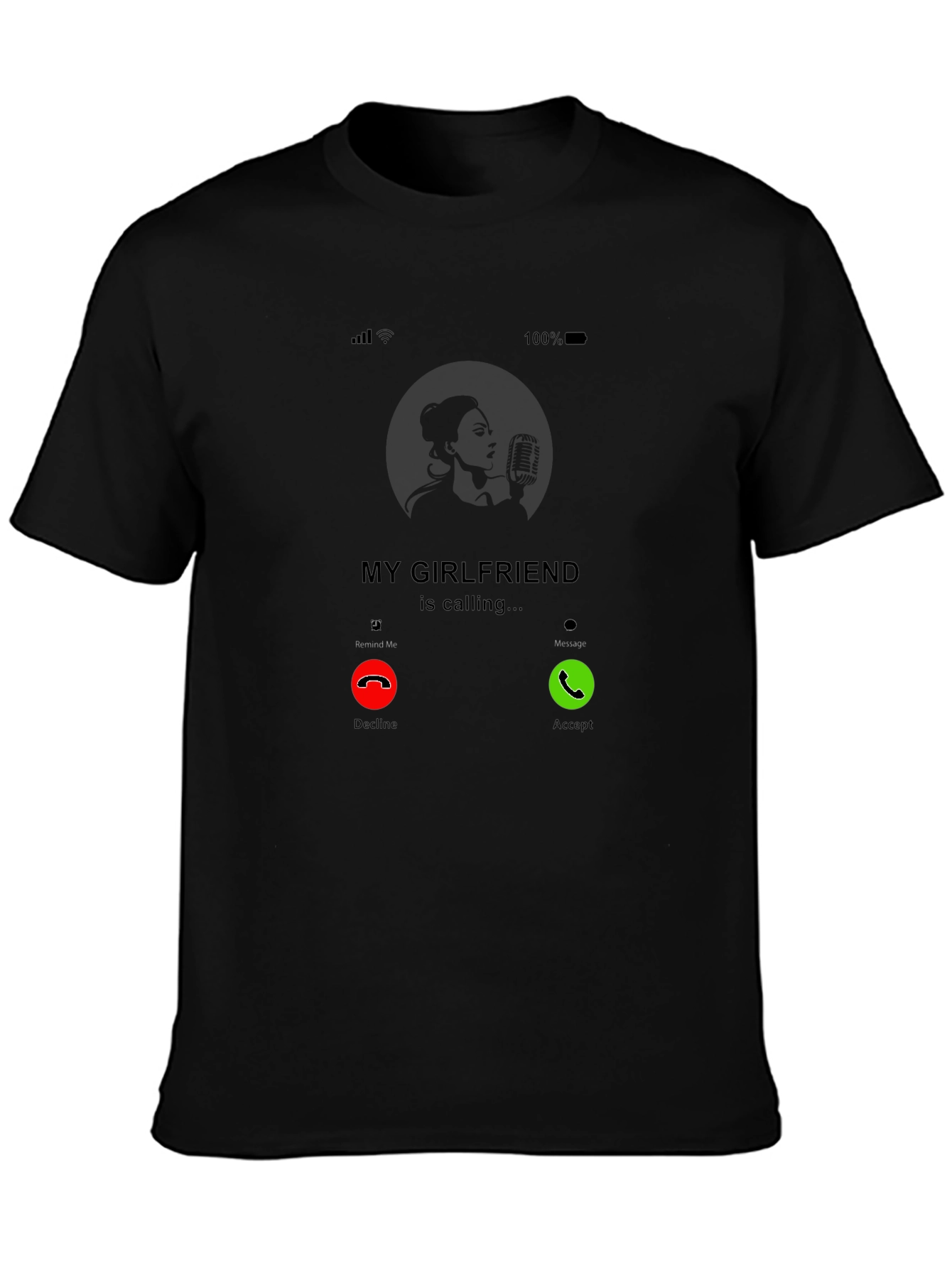 Black My Girlfriend is Calling T-Shirt - Funny Incoming Call Tee view 3