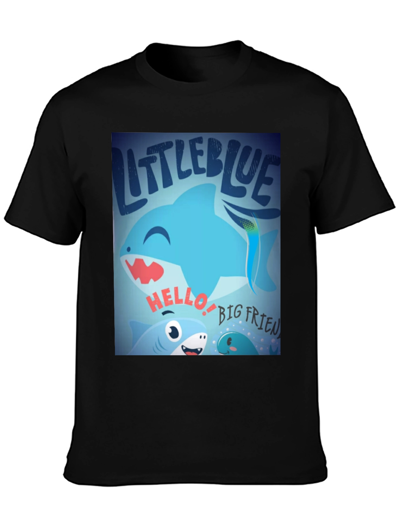 Black Little Blue Shark Graphic Tee - Fun, Casual Style view 3